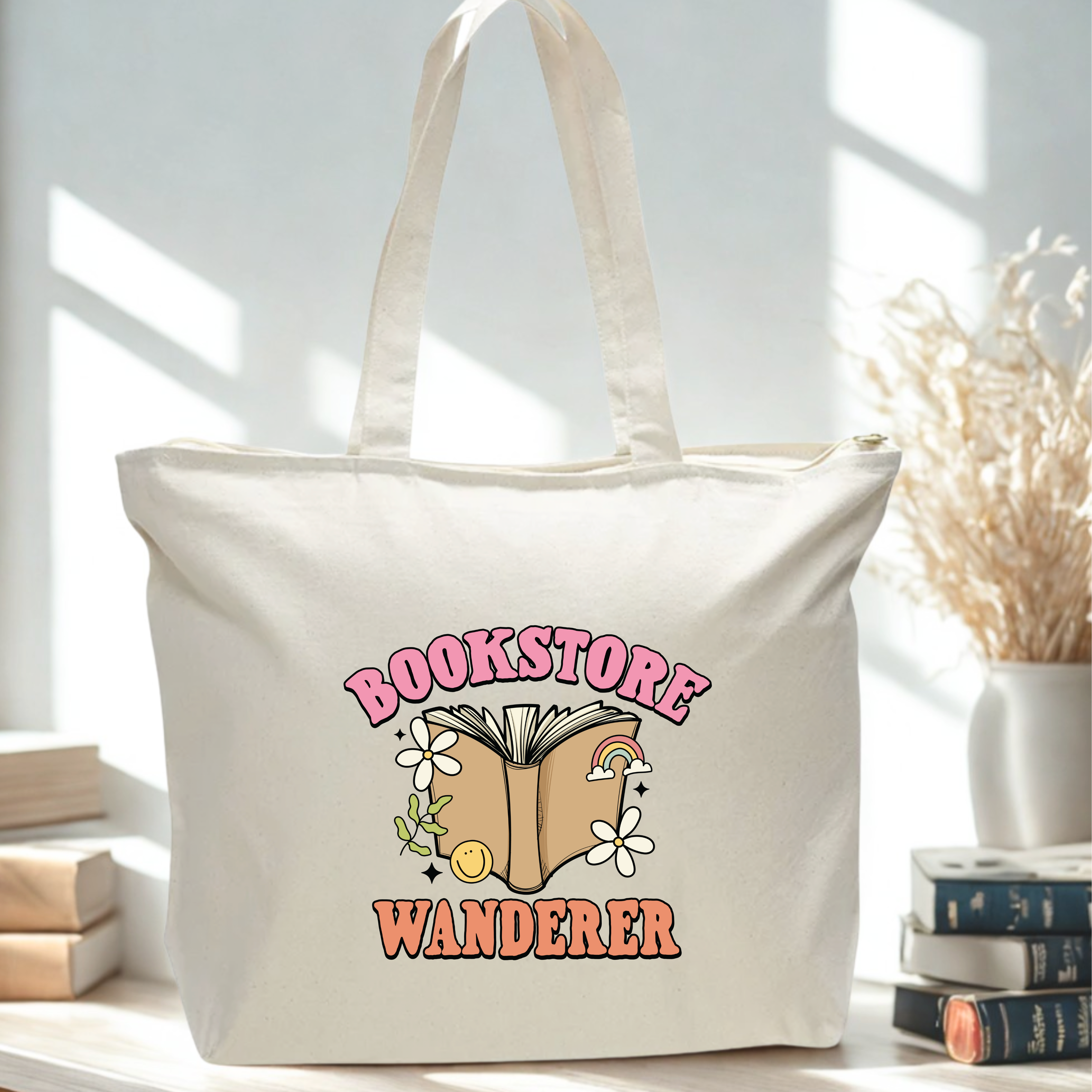 Bookstore Wanderer - Oversized Zippered Tote Bag