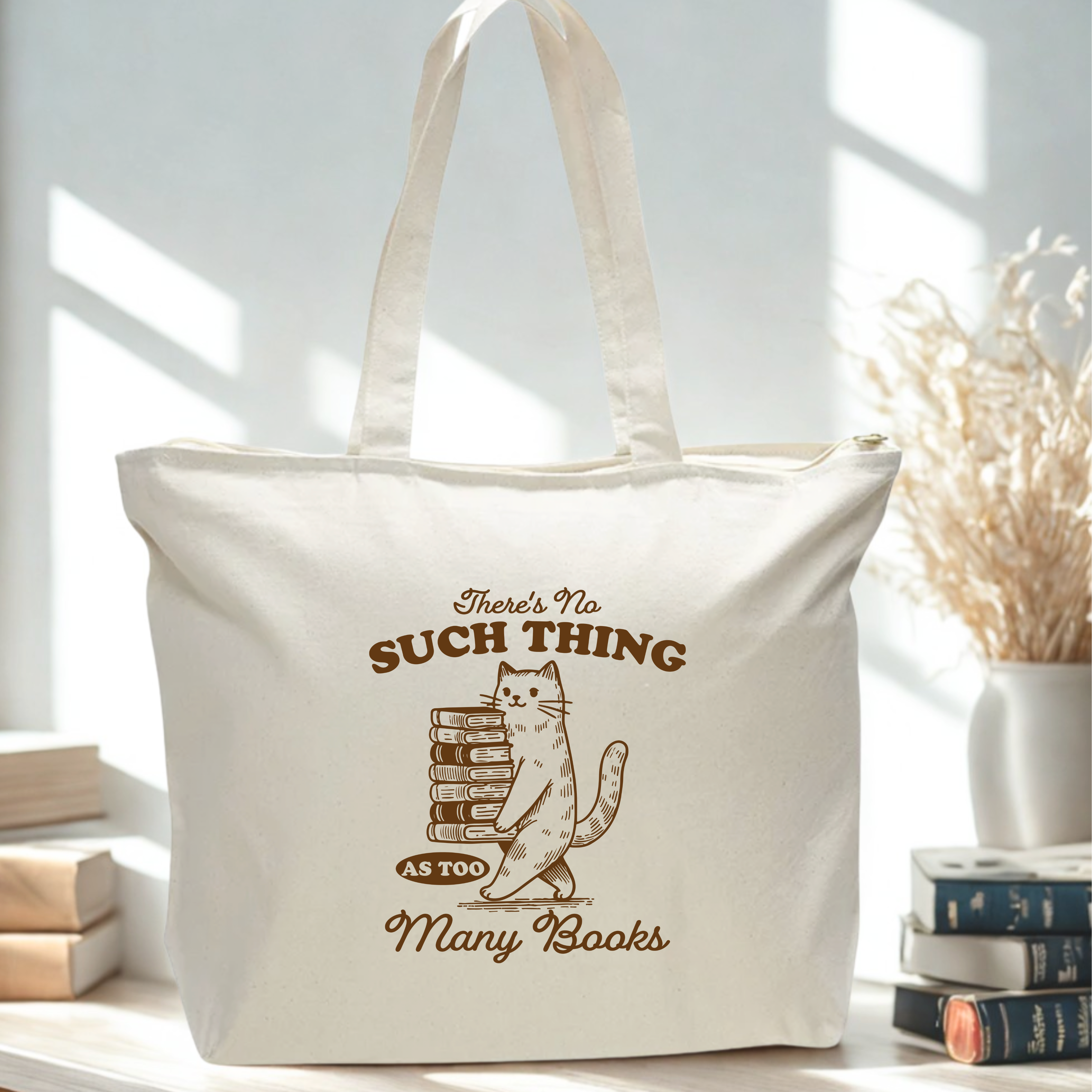 Too Many Books - Oversized Zippered Tote Bag