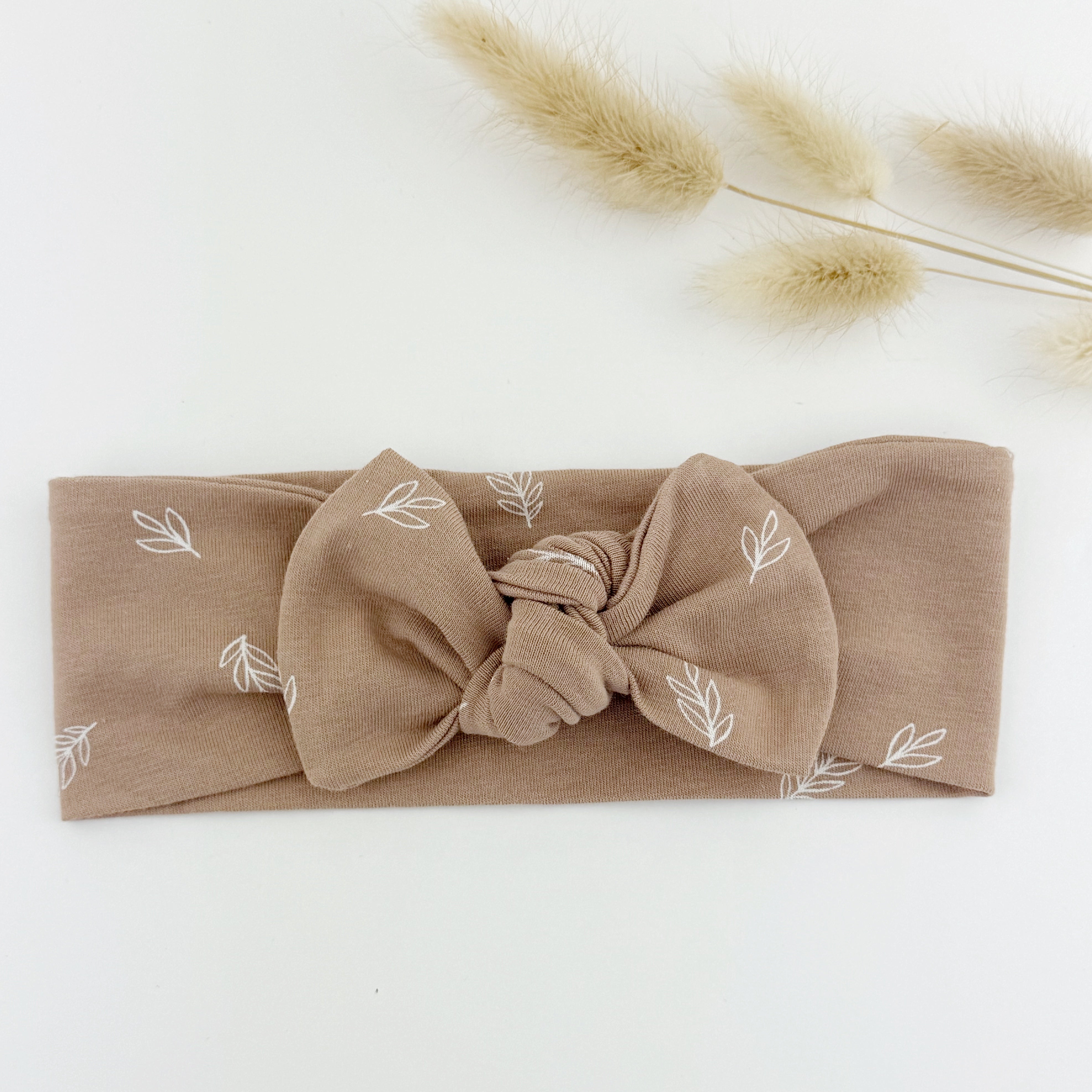Top Knot Headband - Leaves on Tan