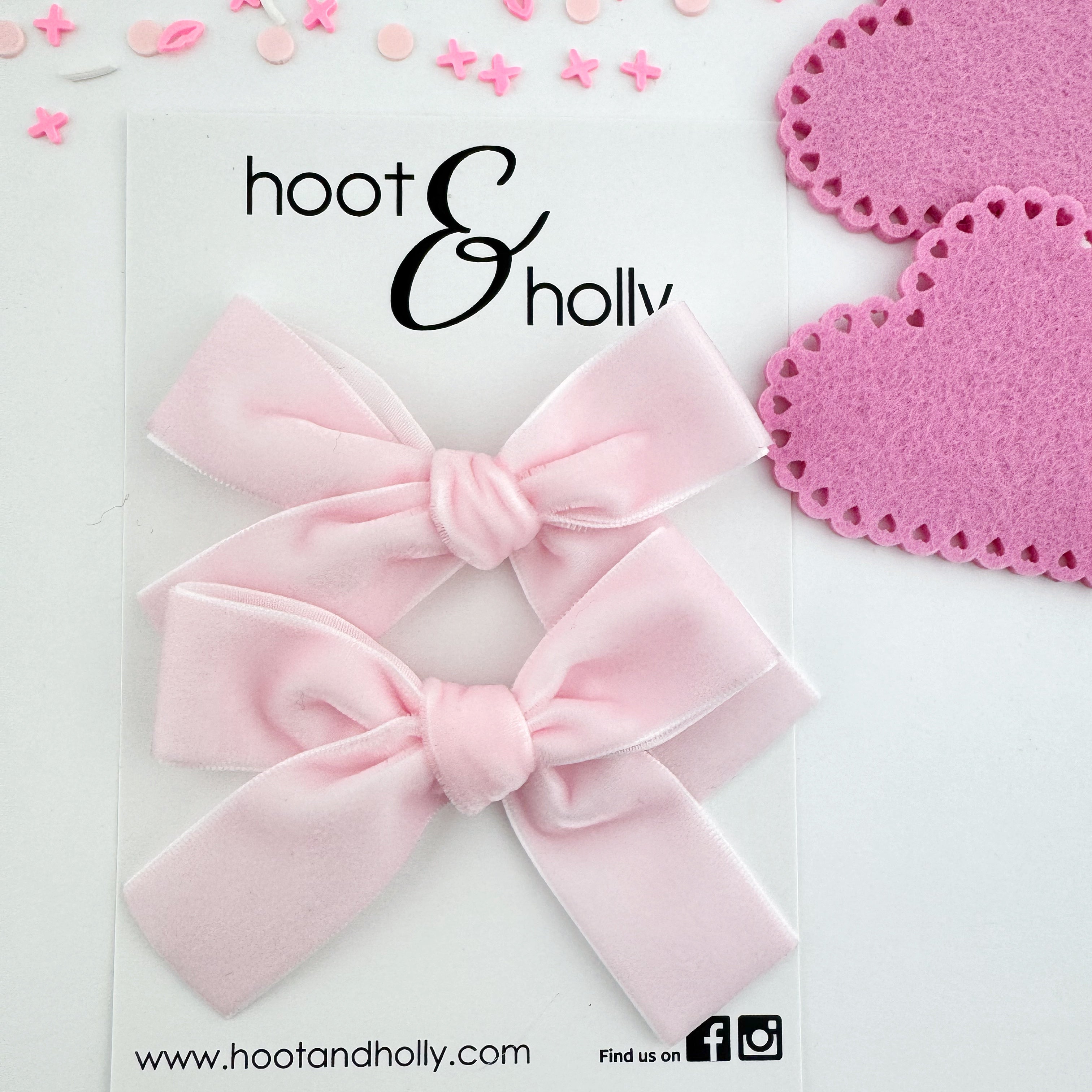 Velvet Bows - Pigtail Set - Light Pink