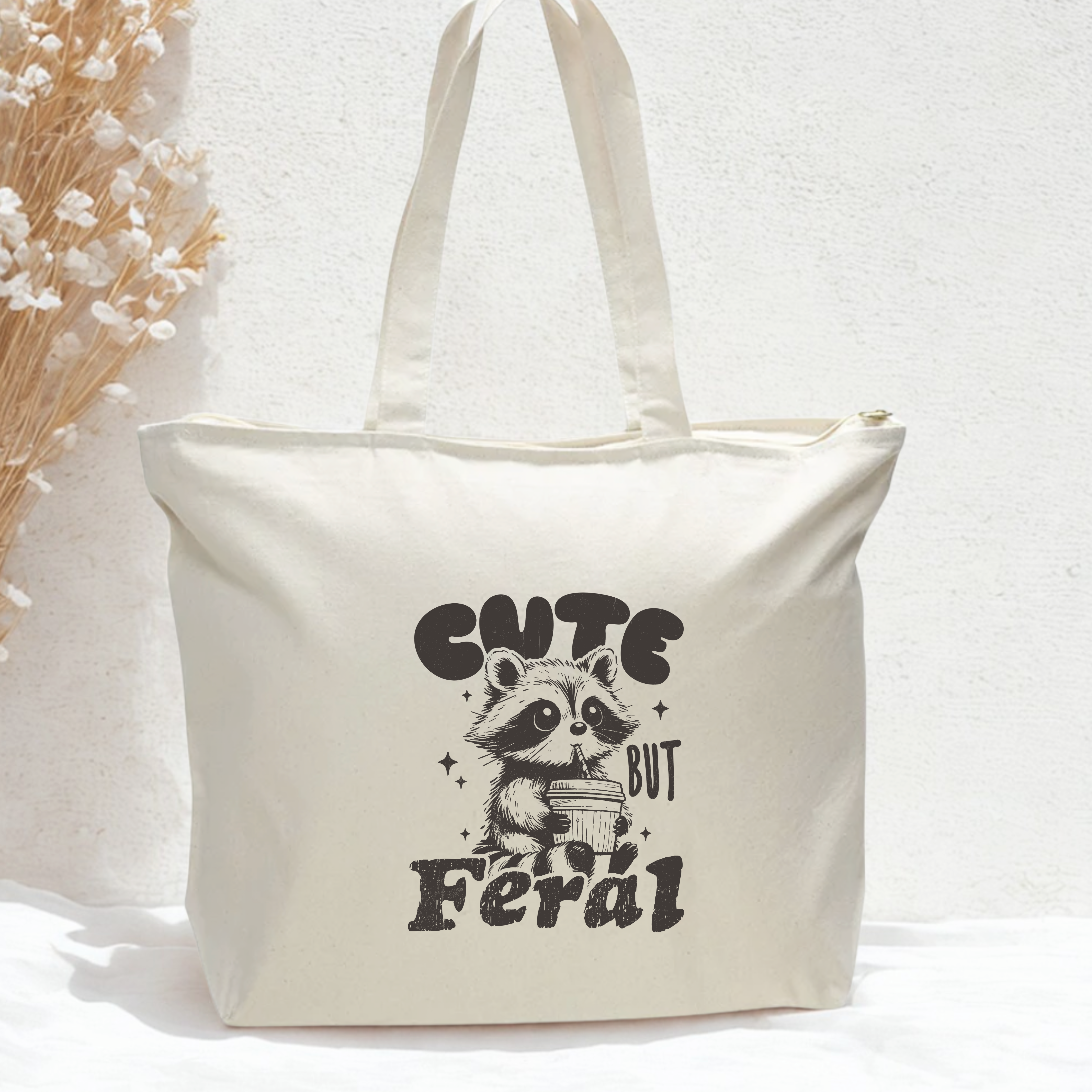 Cute But Feral - Oversized Zippered Tote Bag