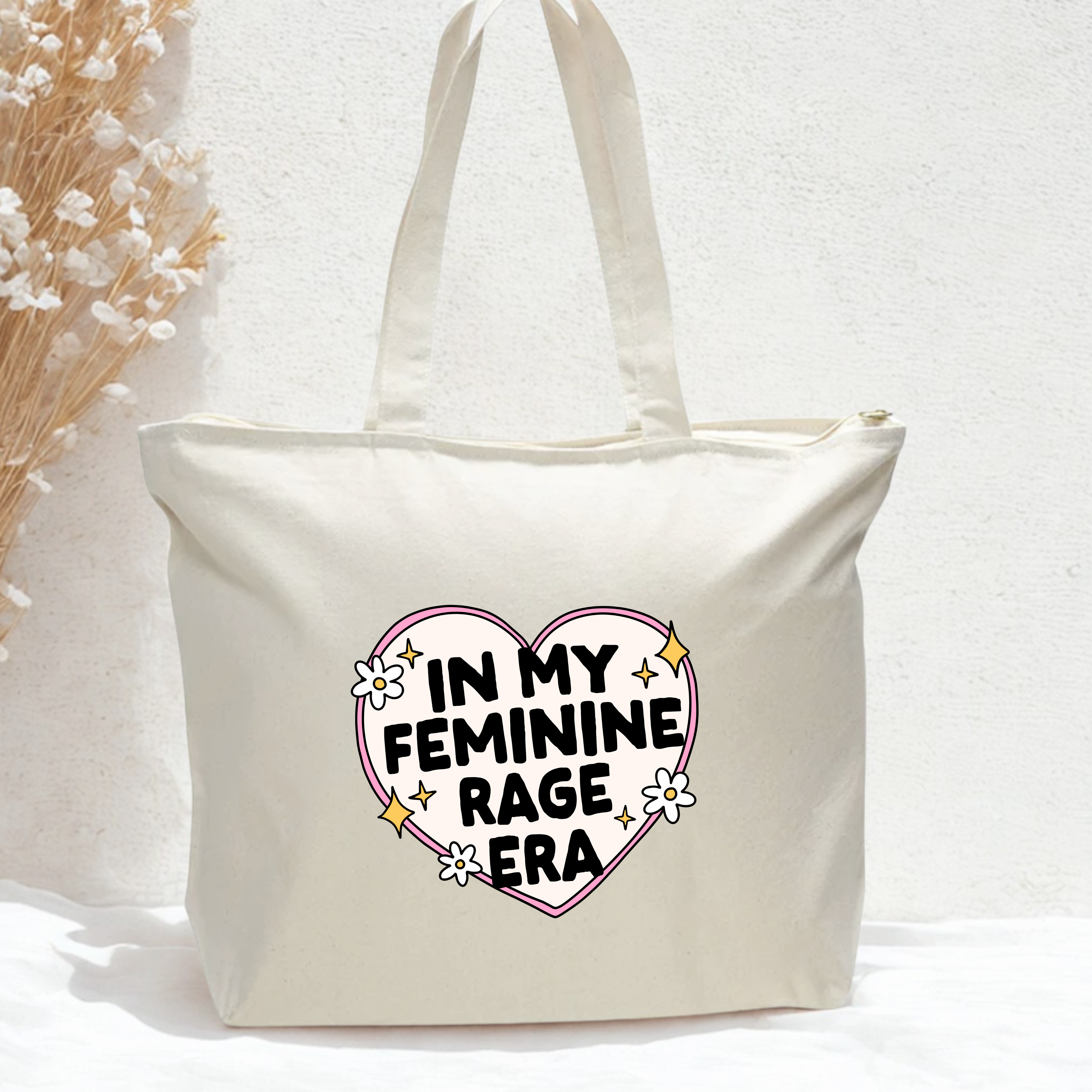 Feminine Rage - Oversized Zippered Tote Bag