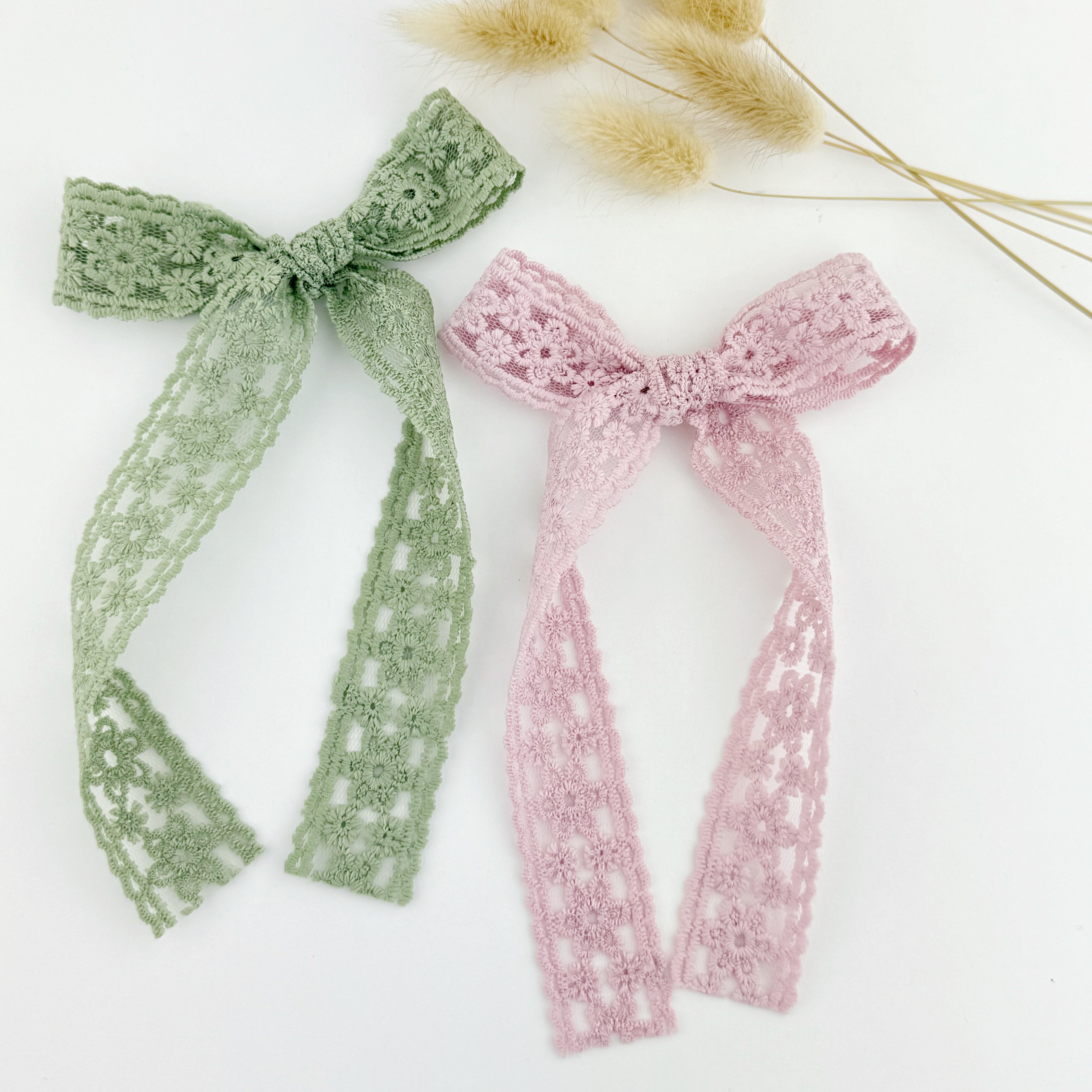 Long Lace Bow - Barrette or Standard Clip