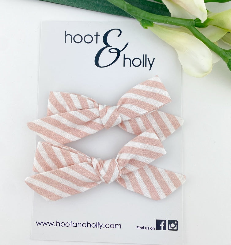 Sydney Bow - Pigtail Set - Peachy Pink Stripe