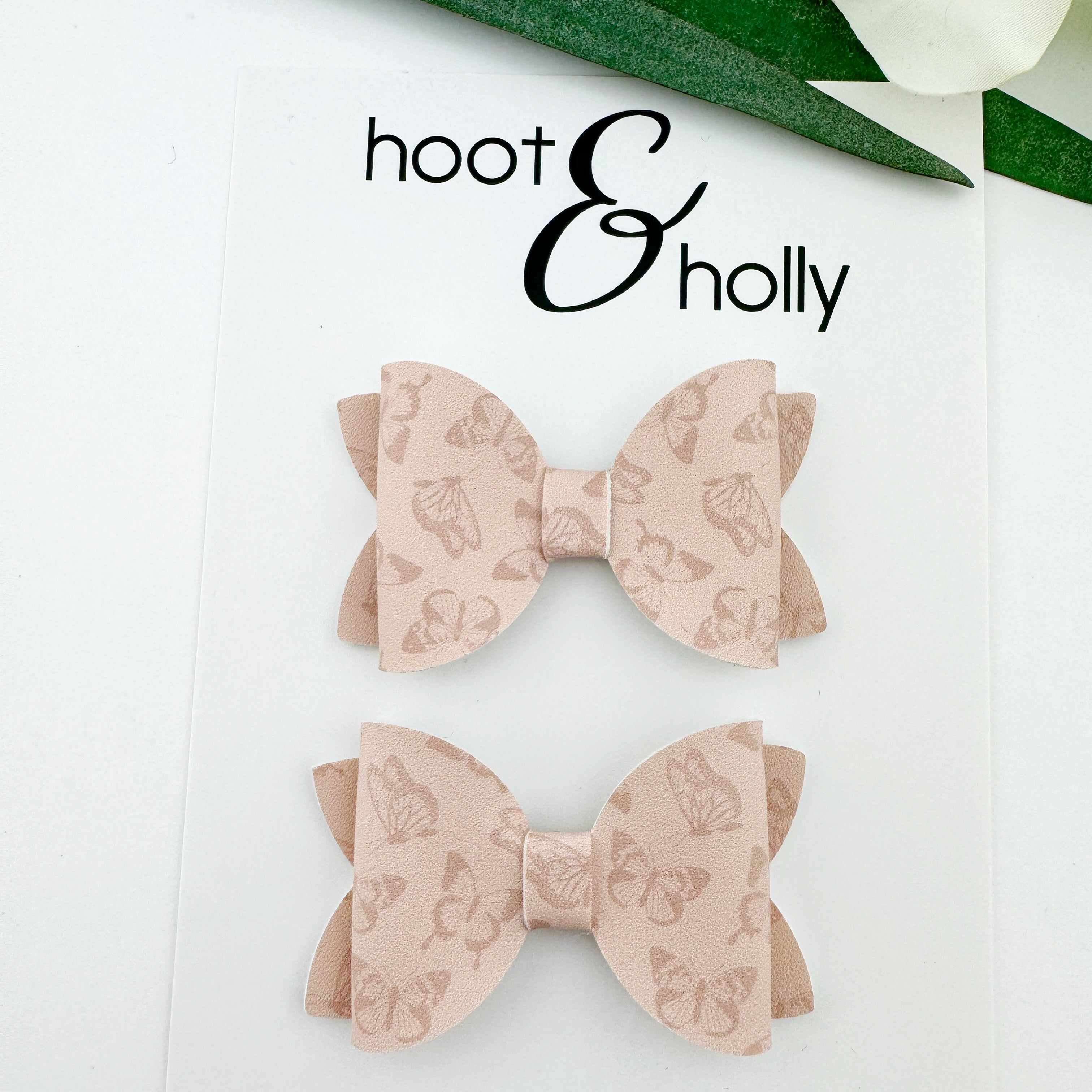 Aspen Bow - Pigtail Set - Blush Butterflies