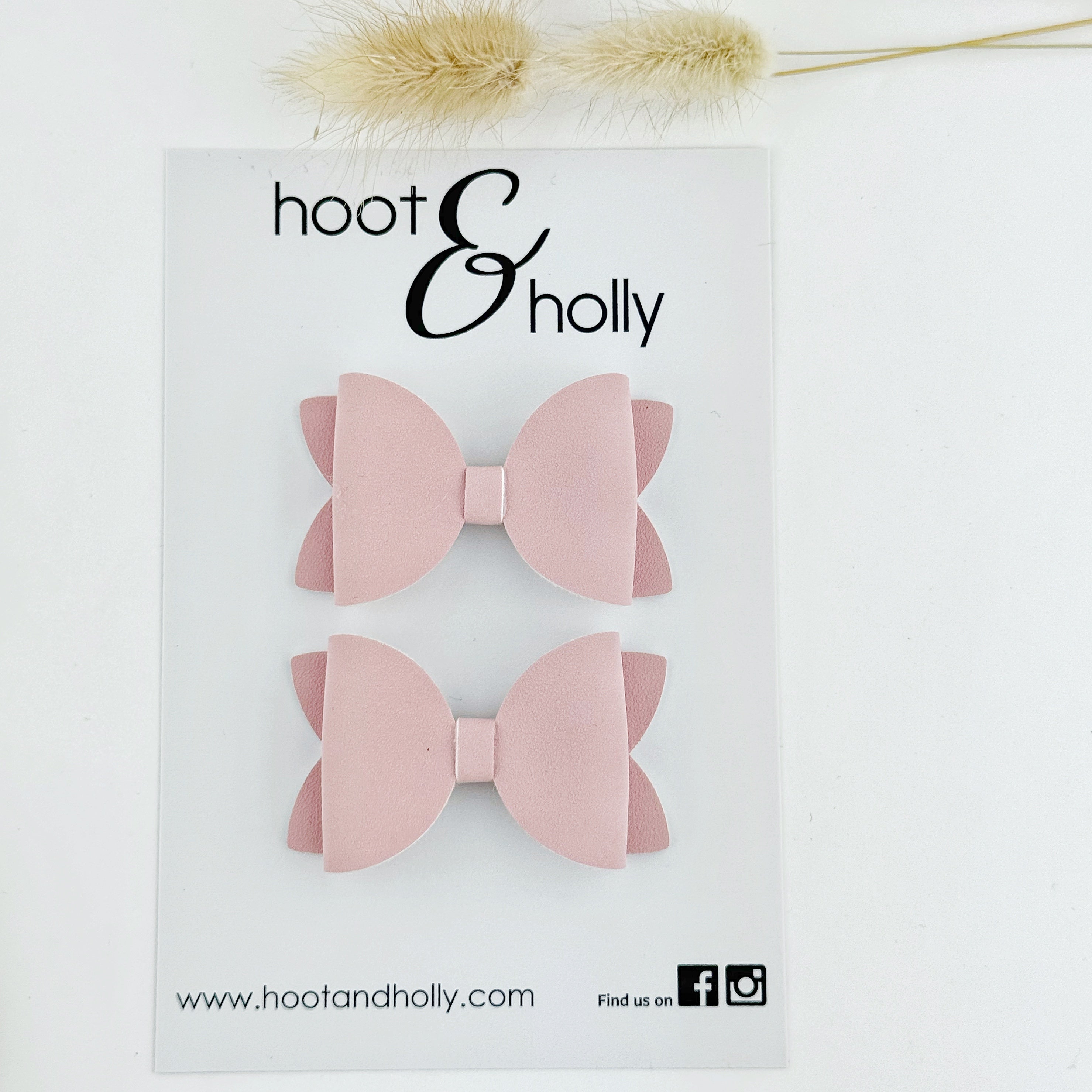 Aspen Bow - Pigtail Set - Pale Pink Suede