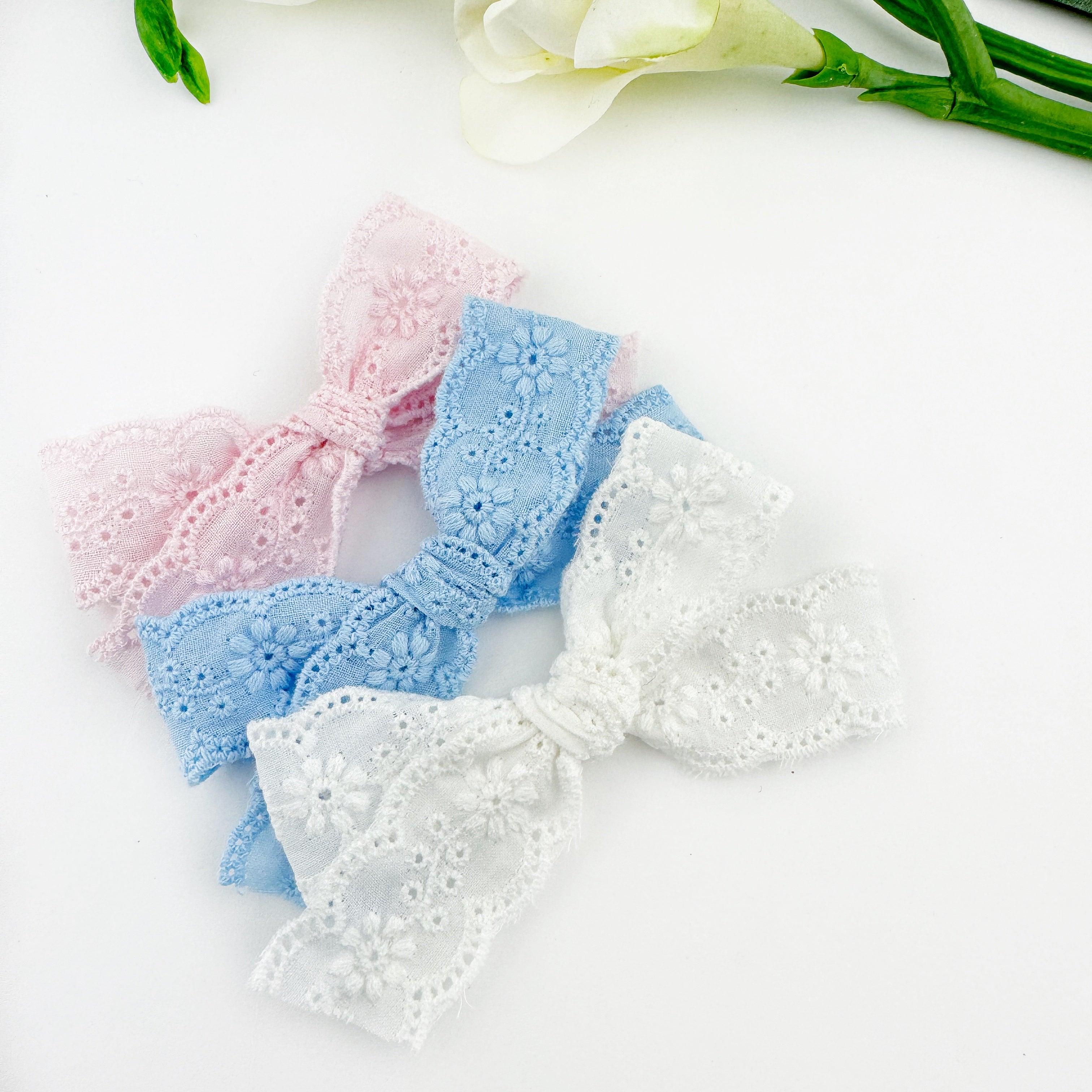 Delicate Eyelet Hand Tied Hair Bow