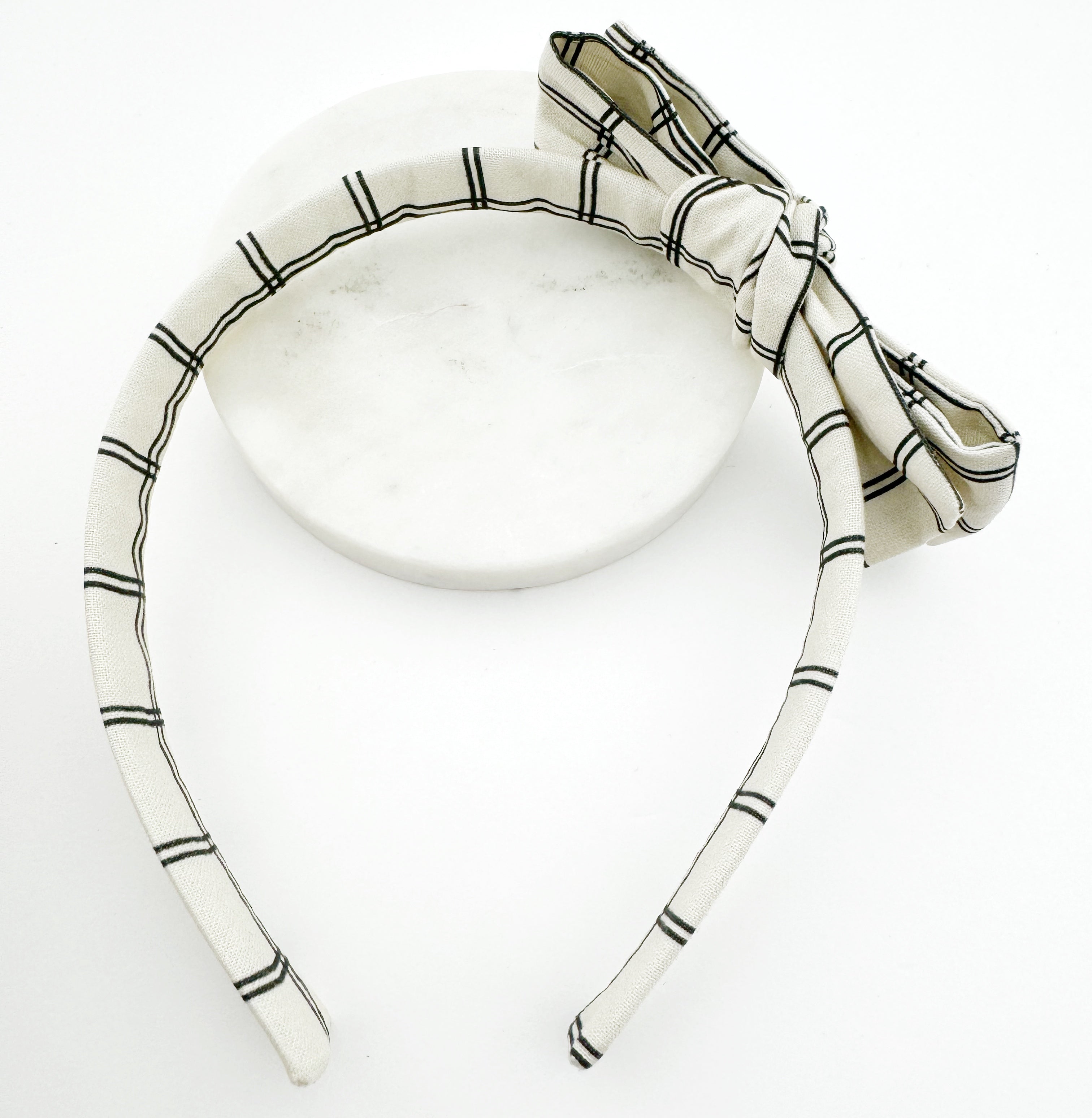 Paris Bow Headband - Ivory and Black Plaid