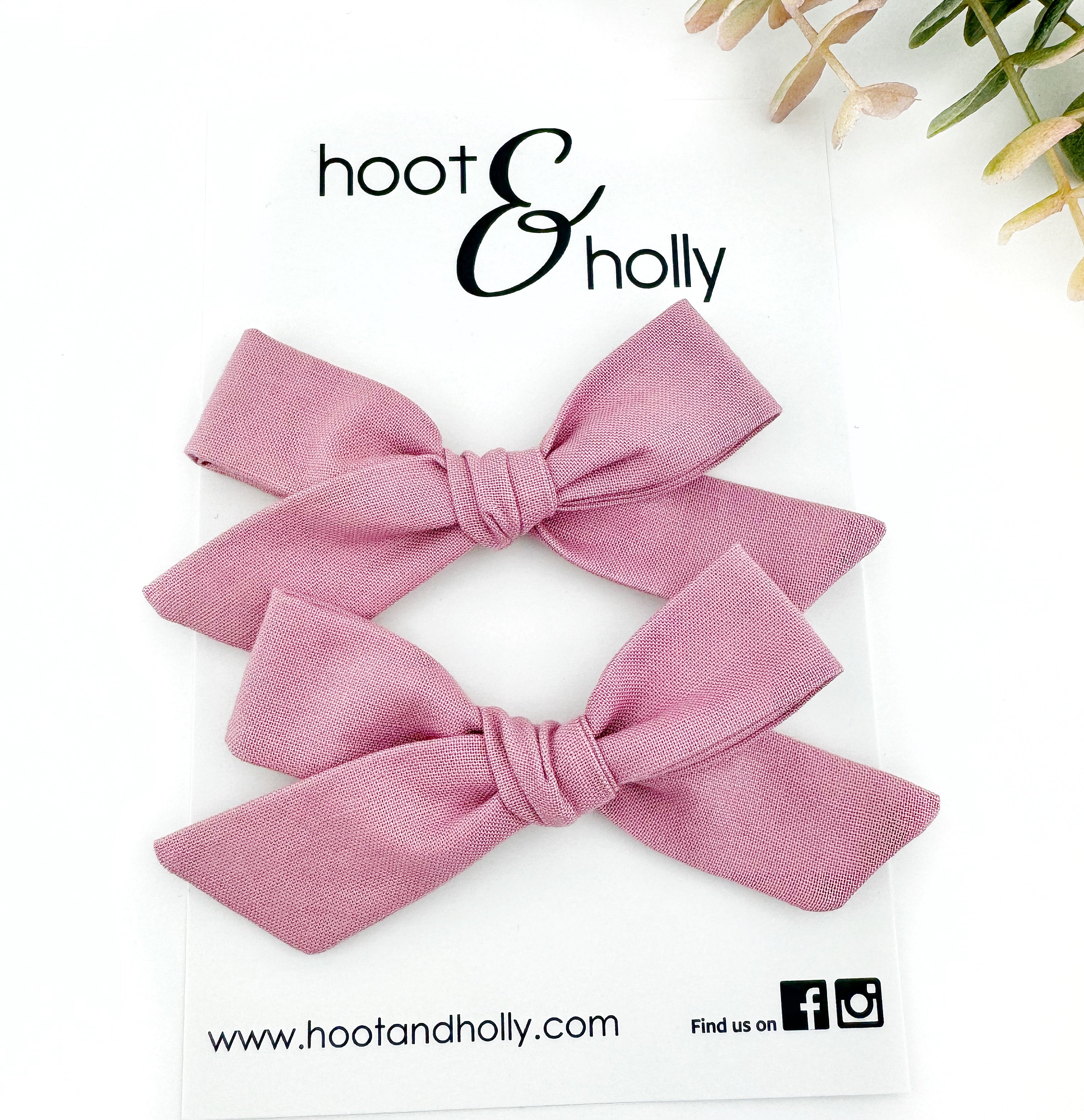 Rose pink pigtail hair bow set, girls pigtail hair bow set