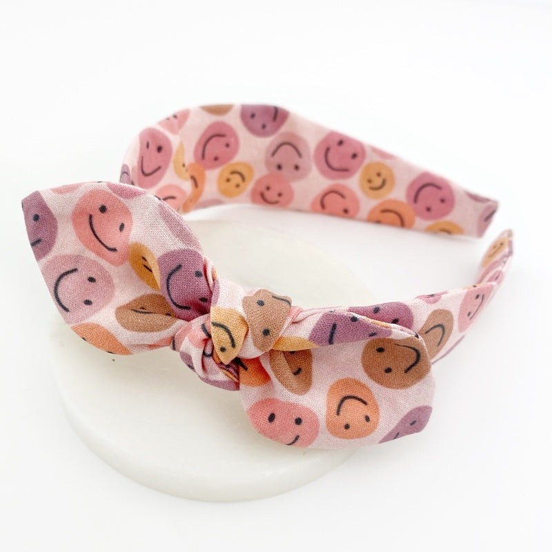 Knot Bow Headband - Smiley Faces