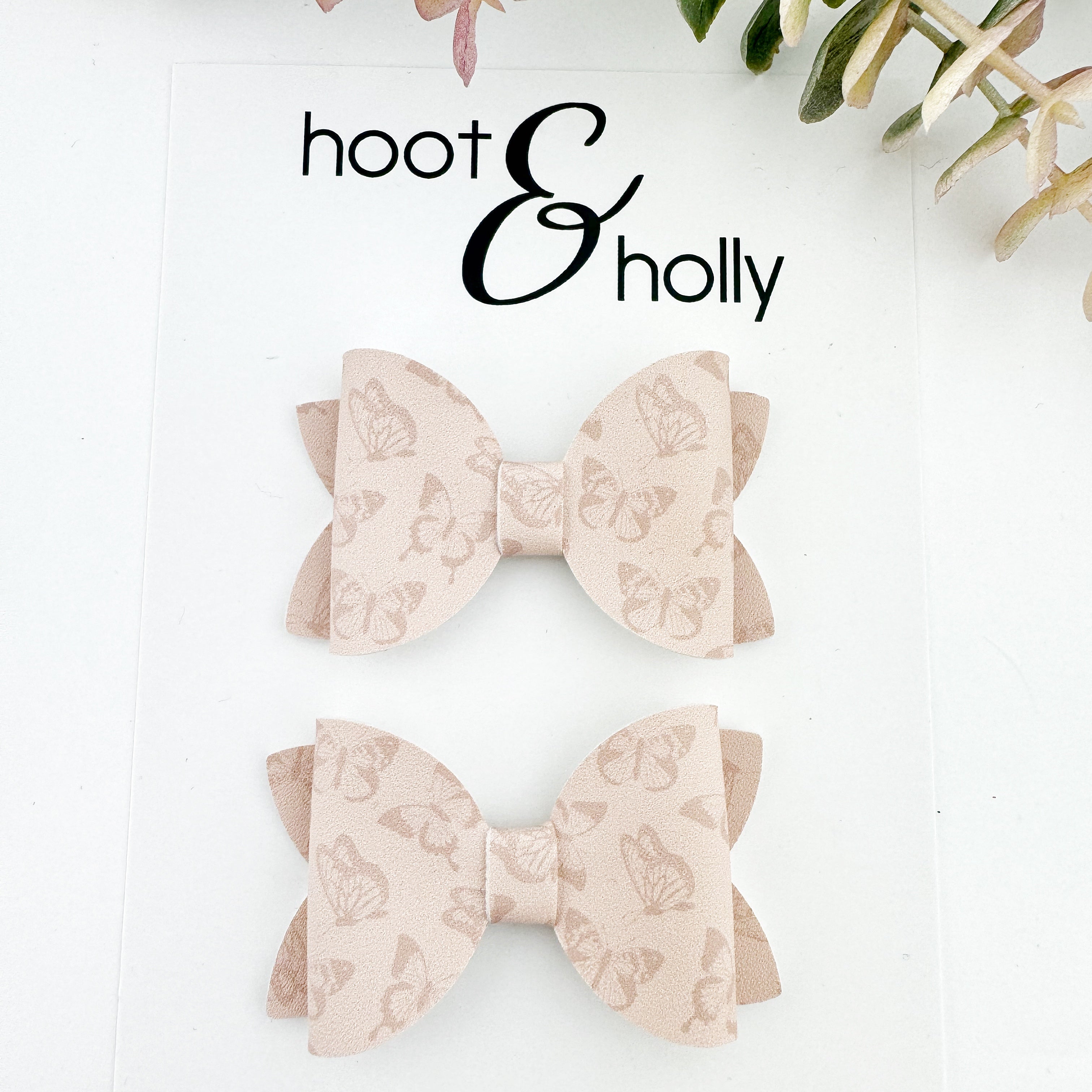 Aspen Bow - Pigtail Set - Blush Butterflies
