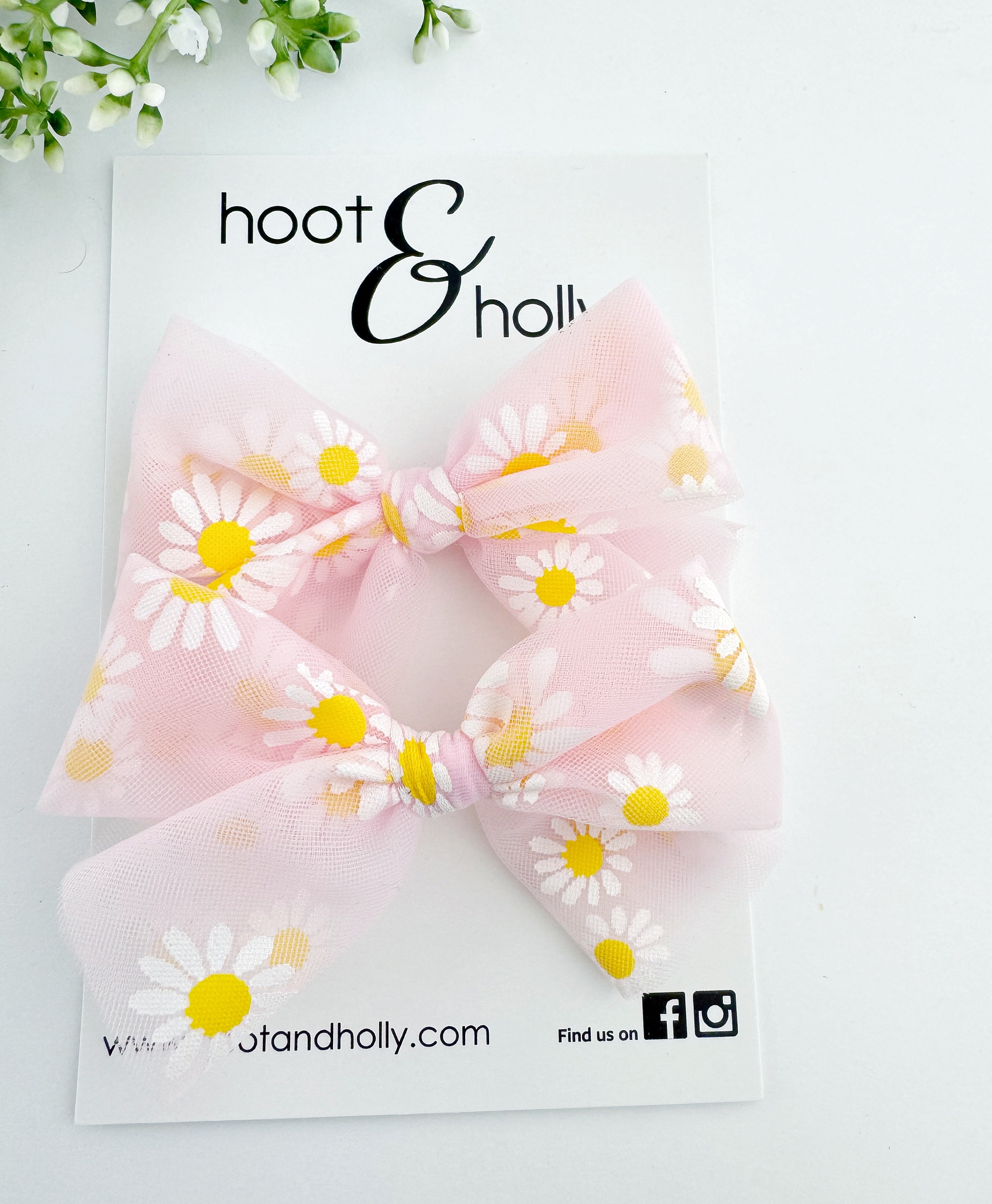 Victoria Bow - Pigtail Set - Pink Daisy Tulle