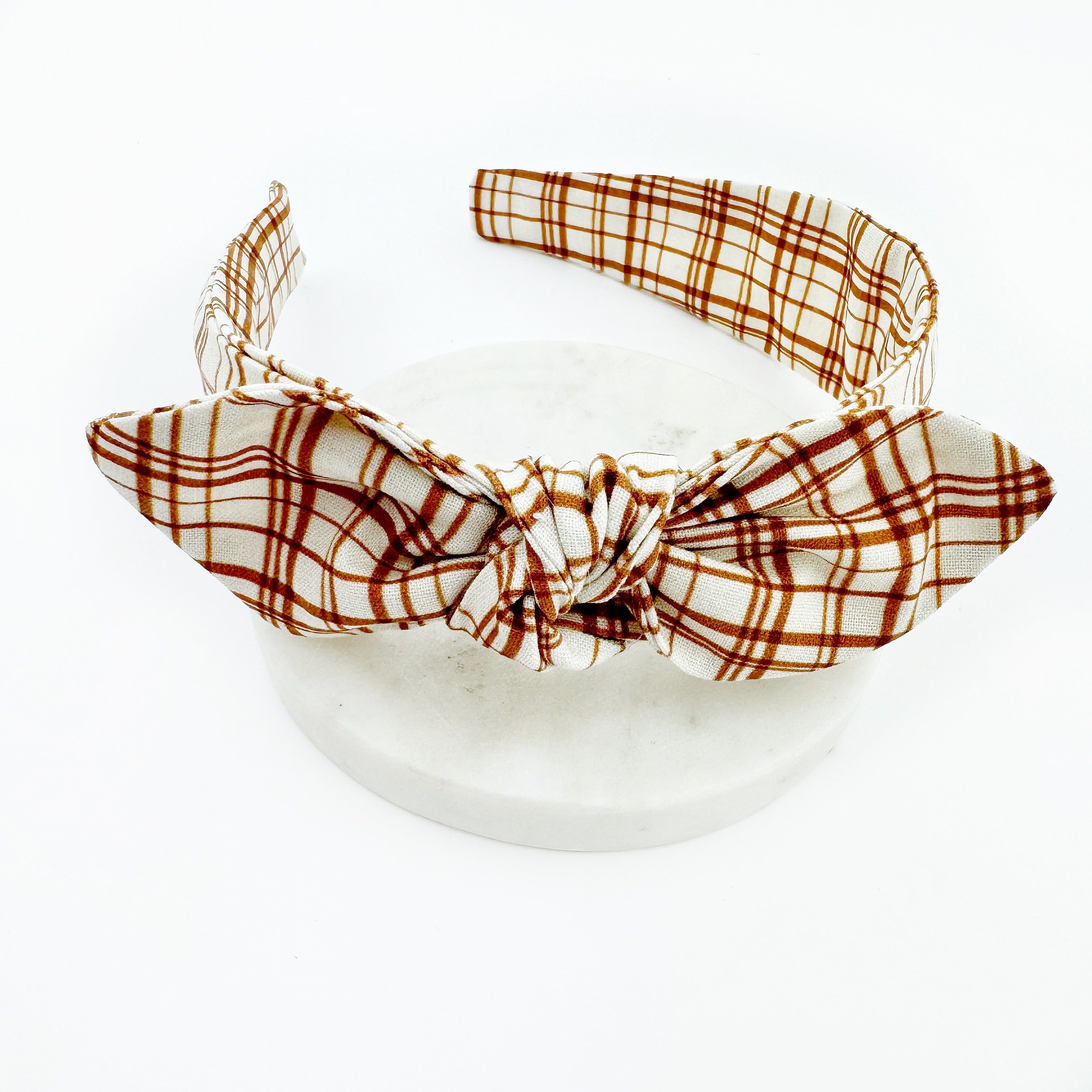 Knot Bow Headband - Rust Plaid