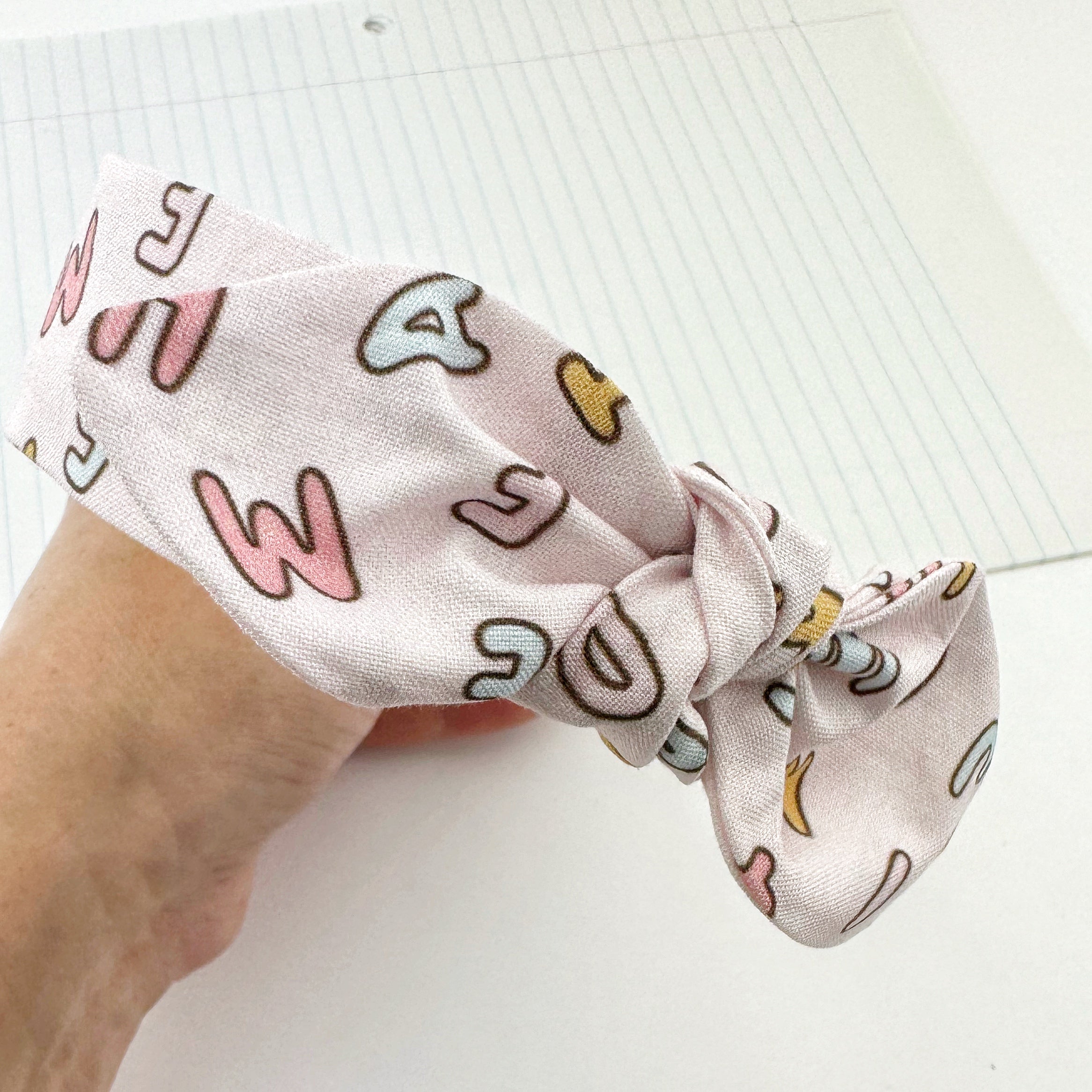 Knot Bow Headband - Alphabet on Pale Pink