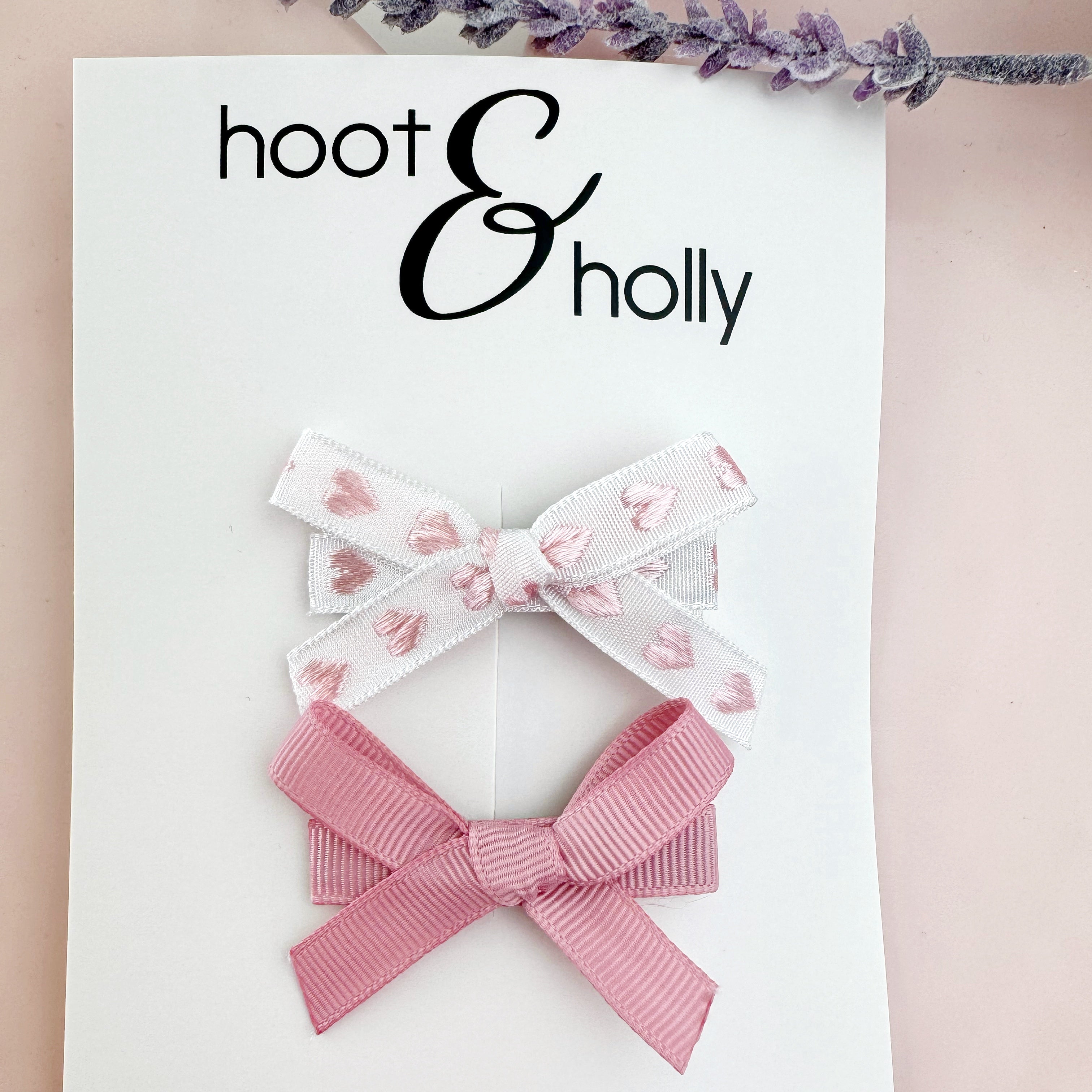 Petite Bows Set - Pink Hearts