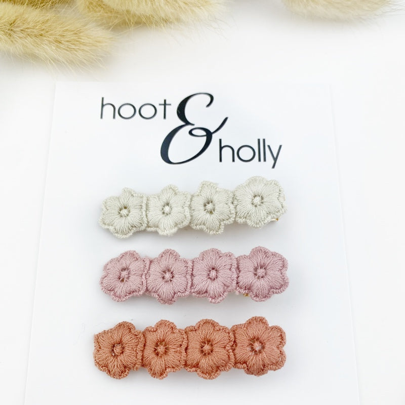 SET ONE - Long Bar Floral Clips