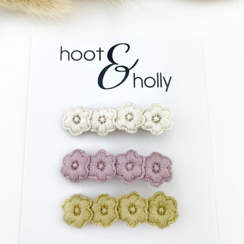 SET TWO - Long Bar Floral Clips