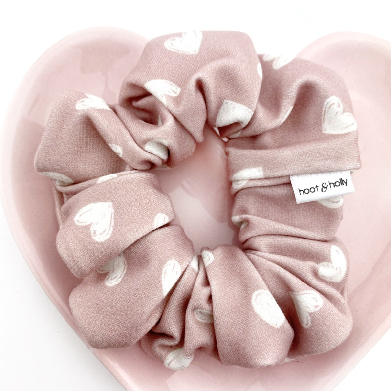 Scrunchies - Dusty Rose Hearts - REGULAR