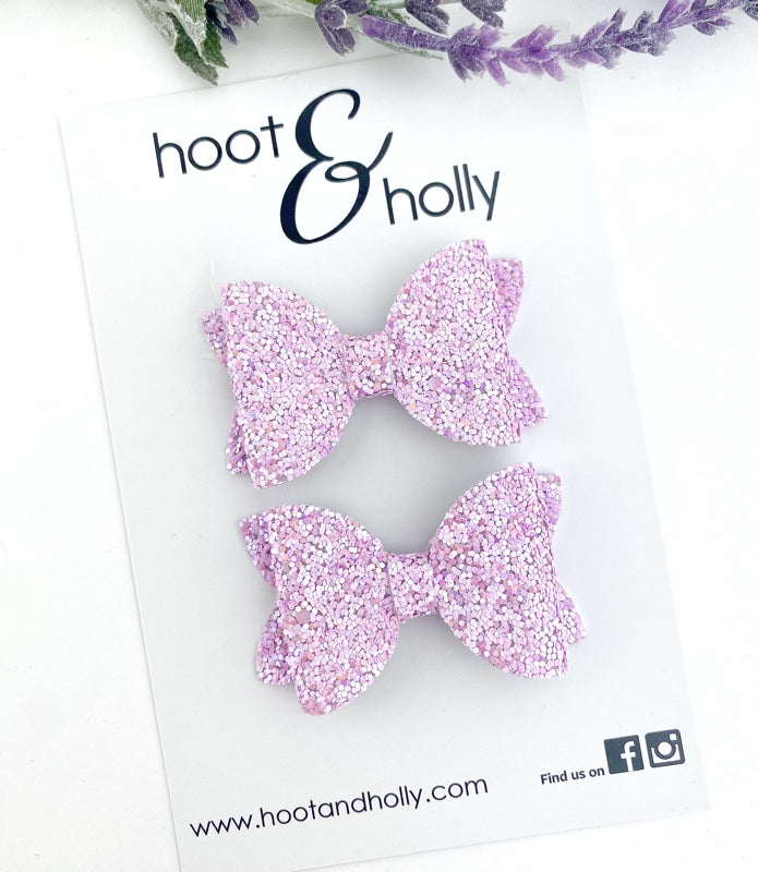 Aspen Bow - Pigtail Set - Lavender Glitter