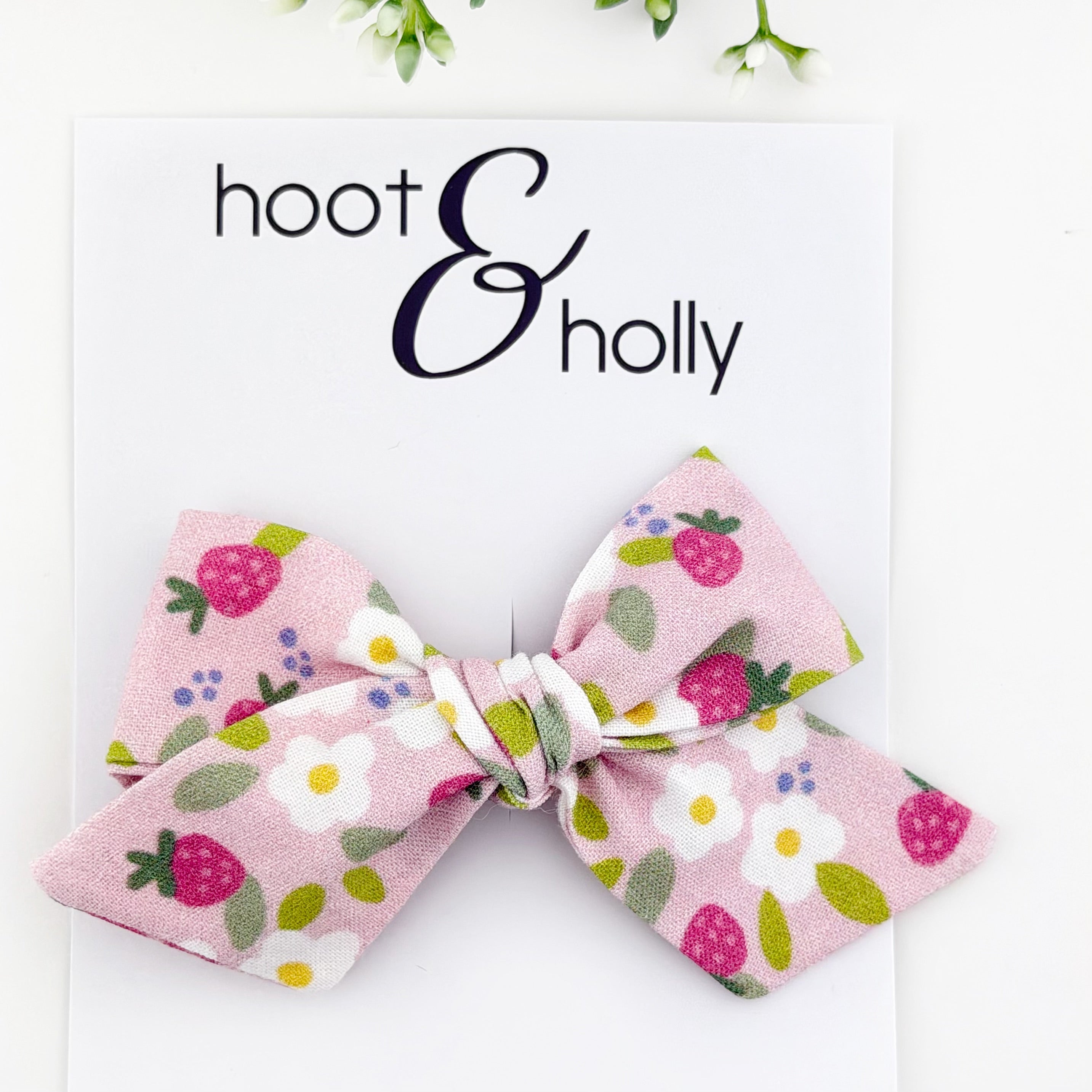 Strawberry Floral hair bow, hand tied hari bow for girls and baby