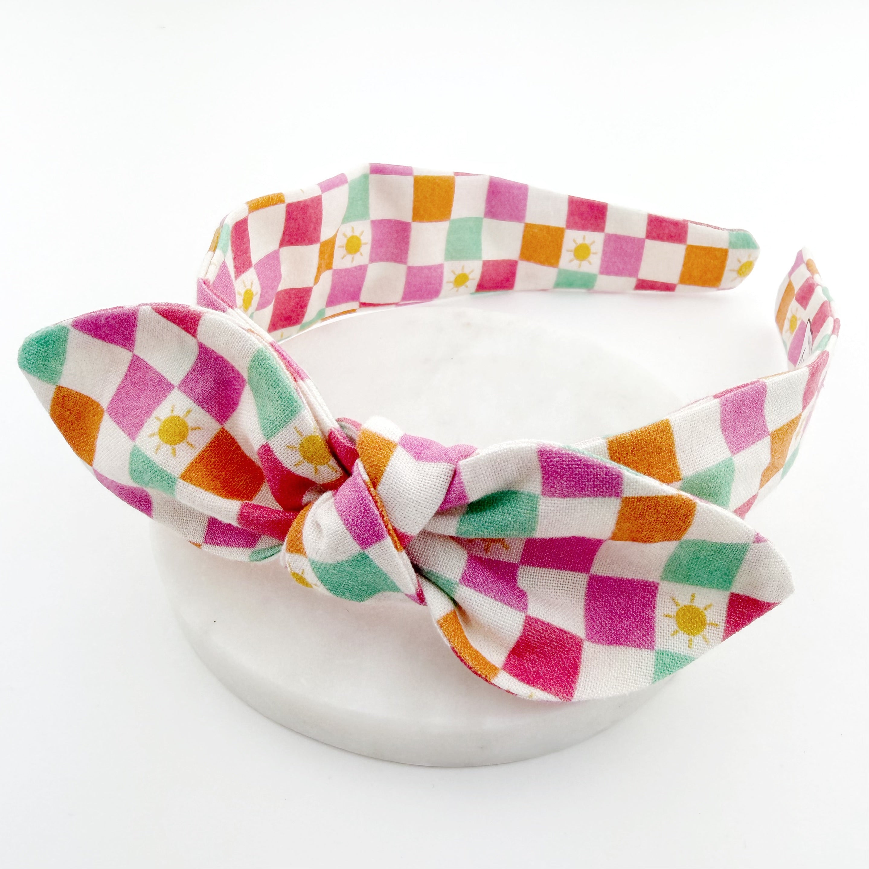 Colorful check headband with a bow, girls headband