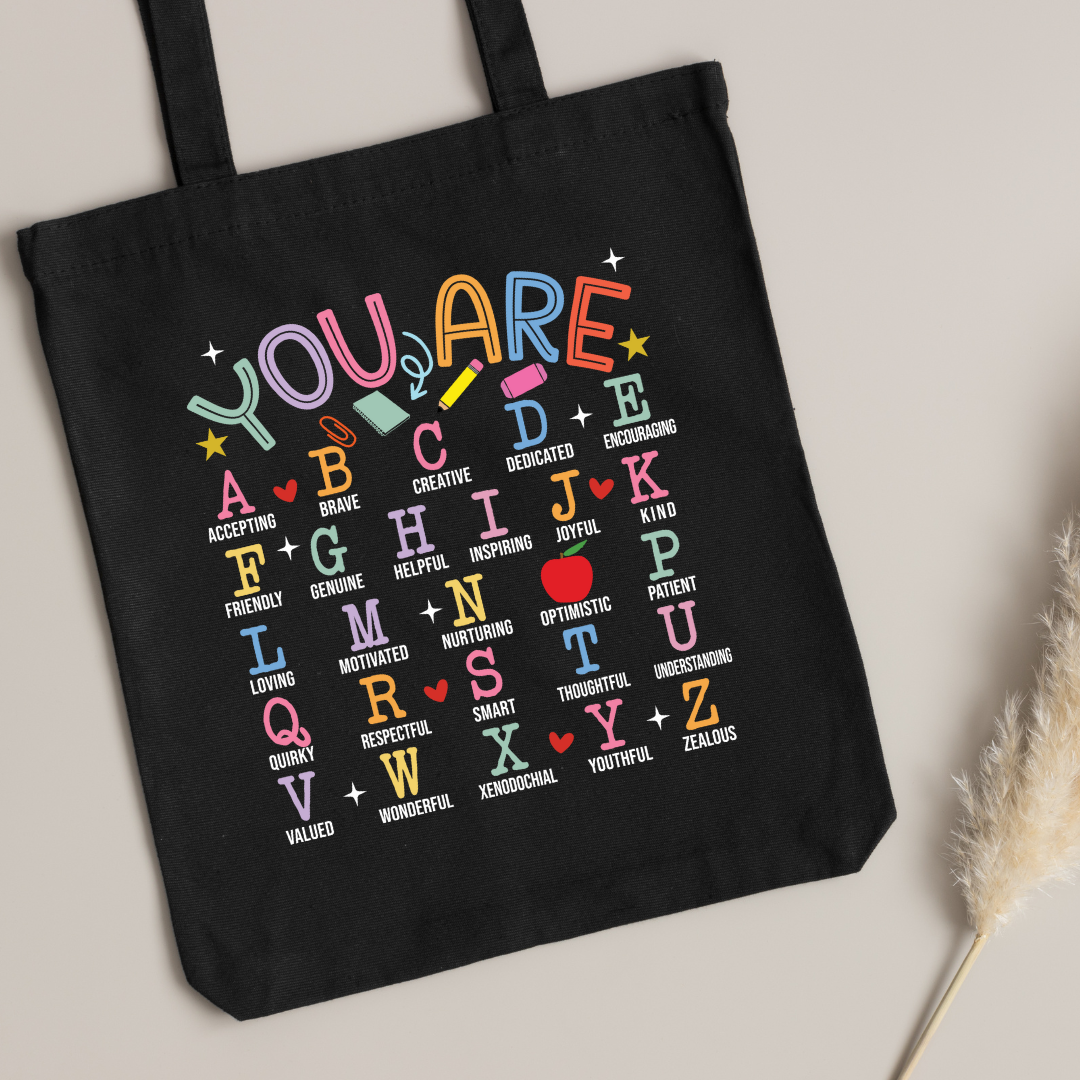 Teacher tote bag with ABC design