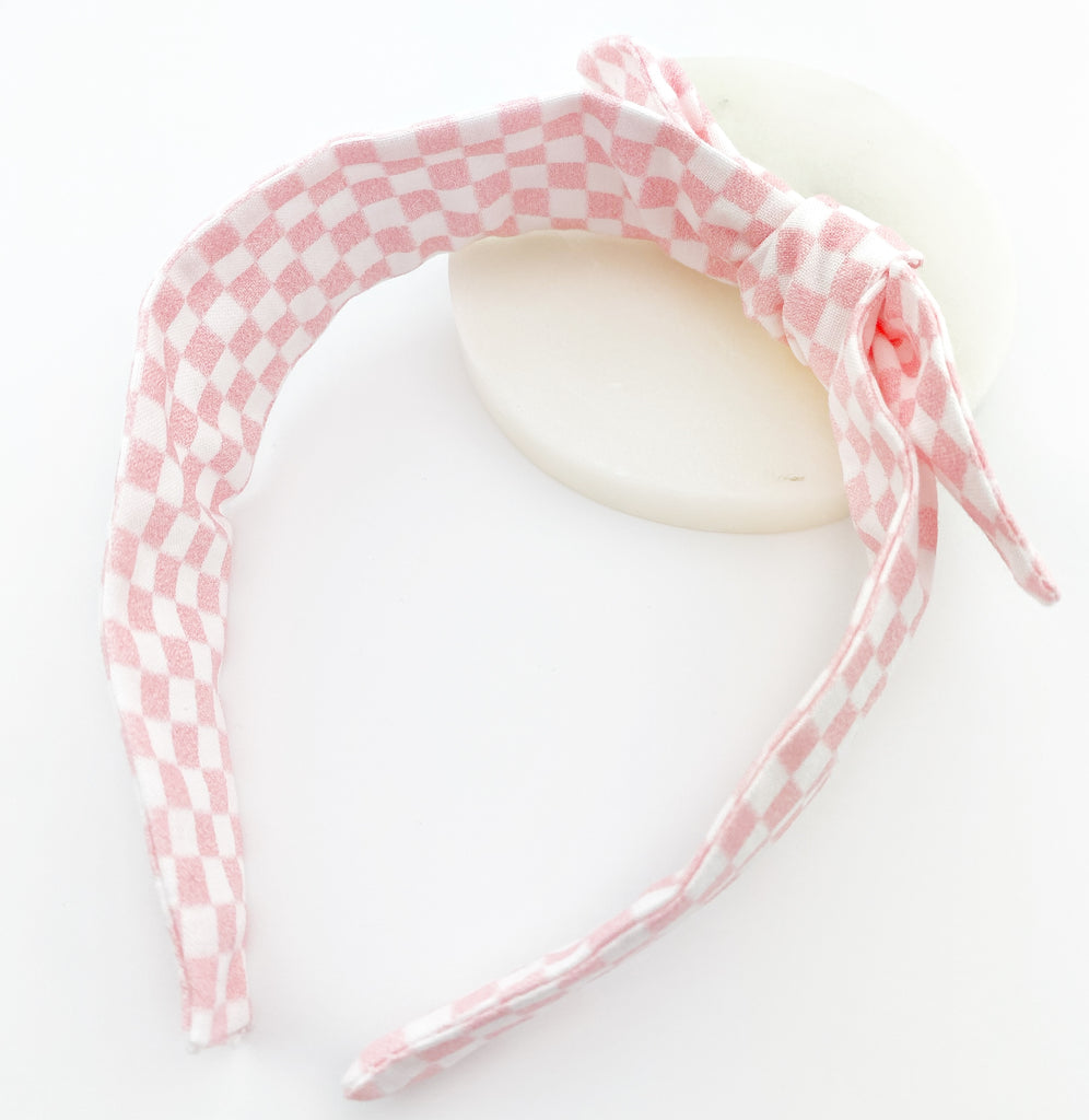Knot Bow Headband - Pink Checkers