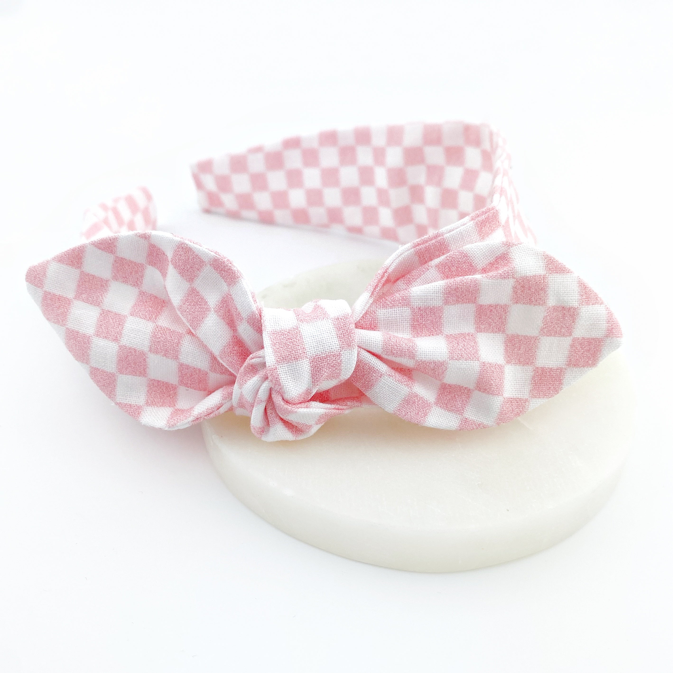 Knot Bow Headband - Pink Checkers