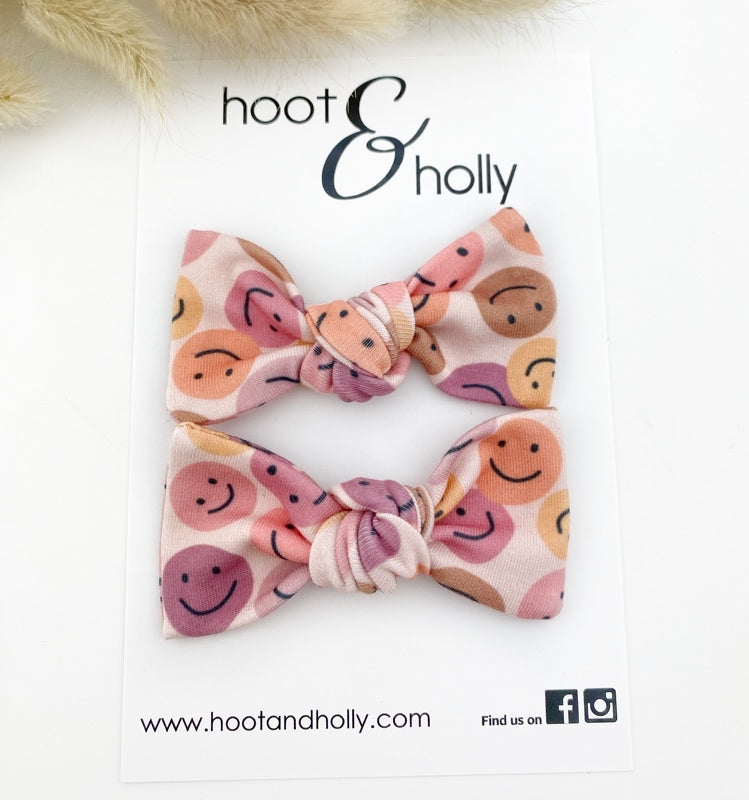 Knot Bows - Pigtail Set - Smiley Face