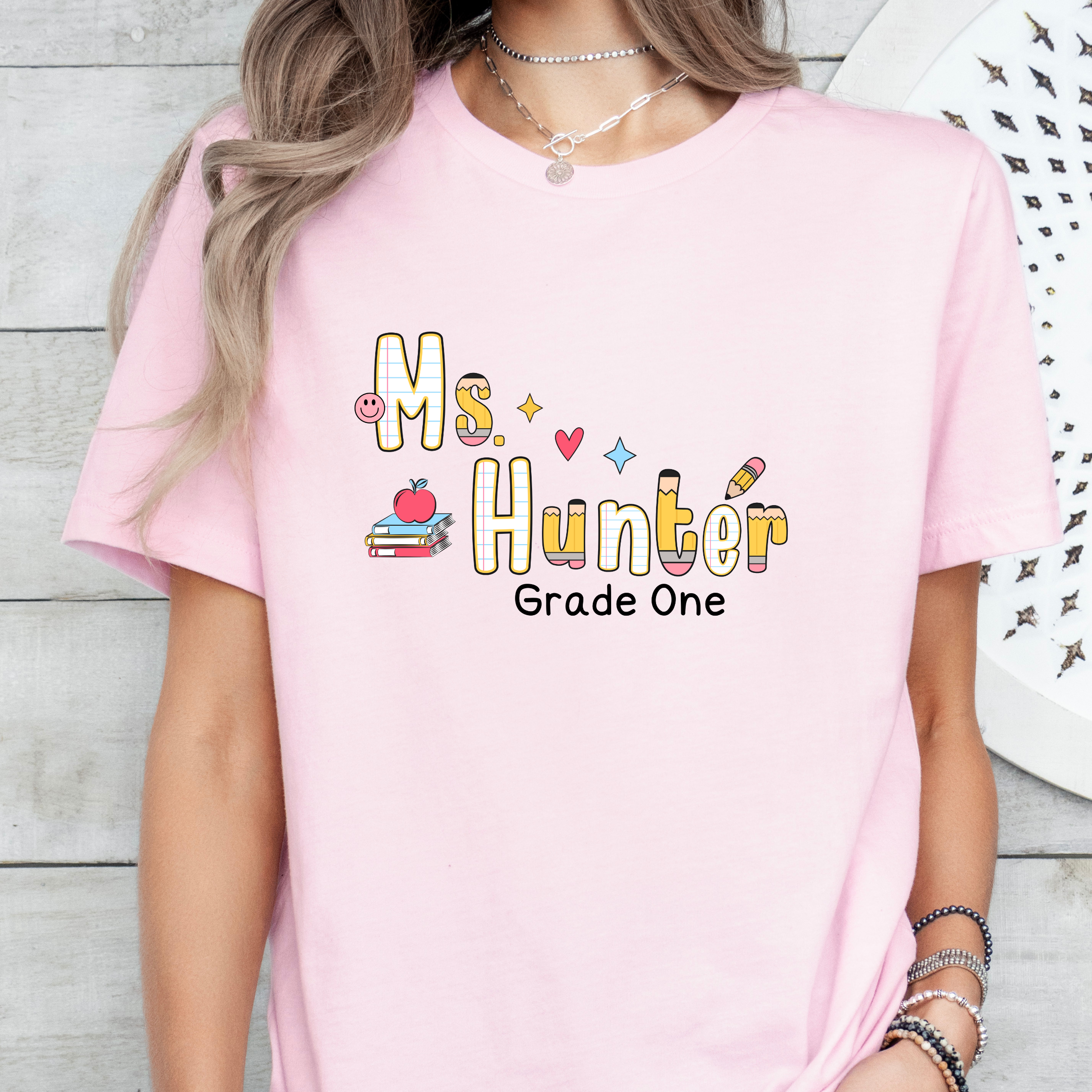 Personalized teacher t-shirt.