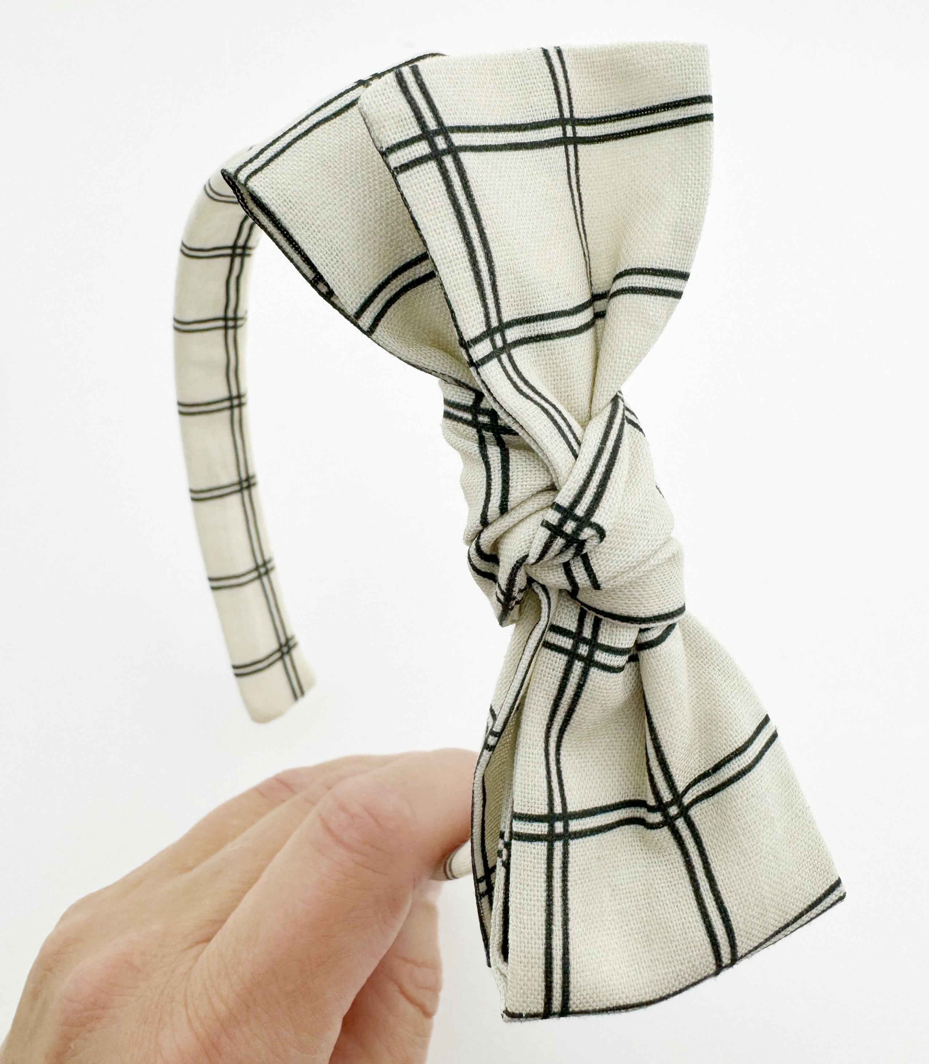 Paris Bow Headband - Ivory and Black Plaid