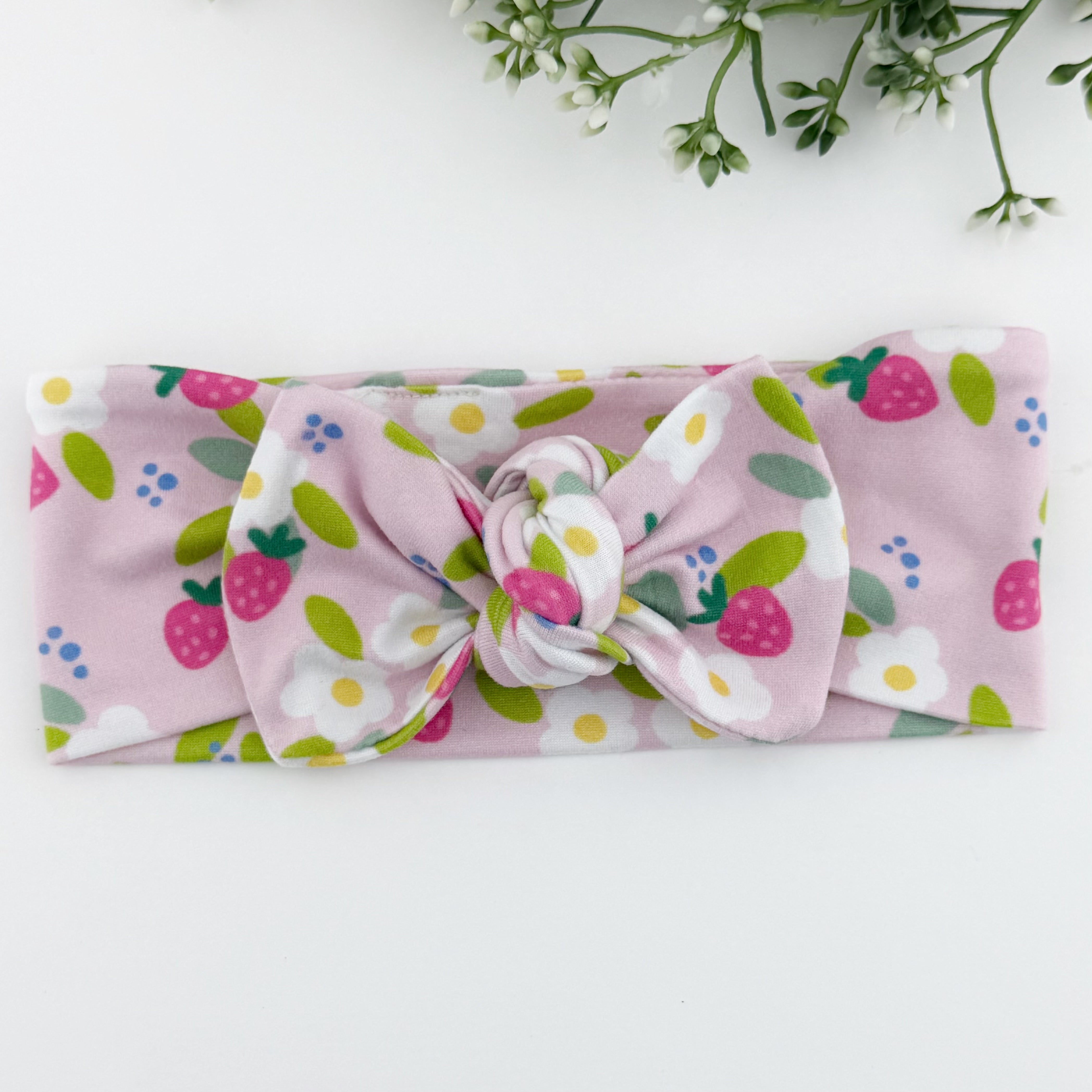 Top Knot Headband -  Strawberry Garden