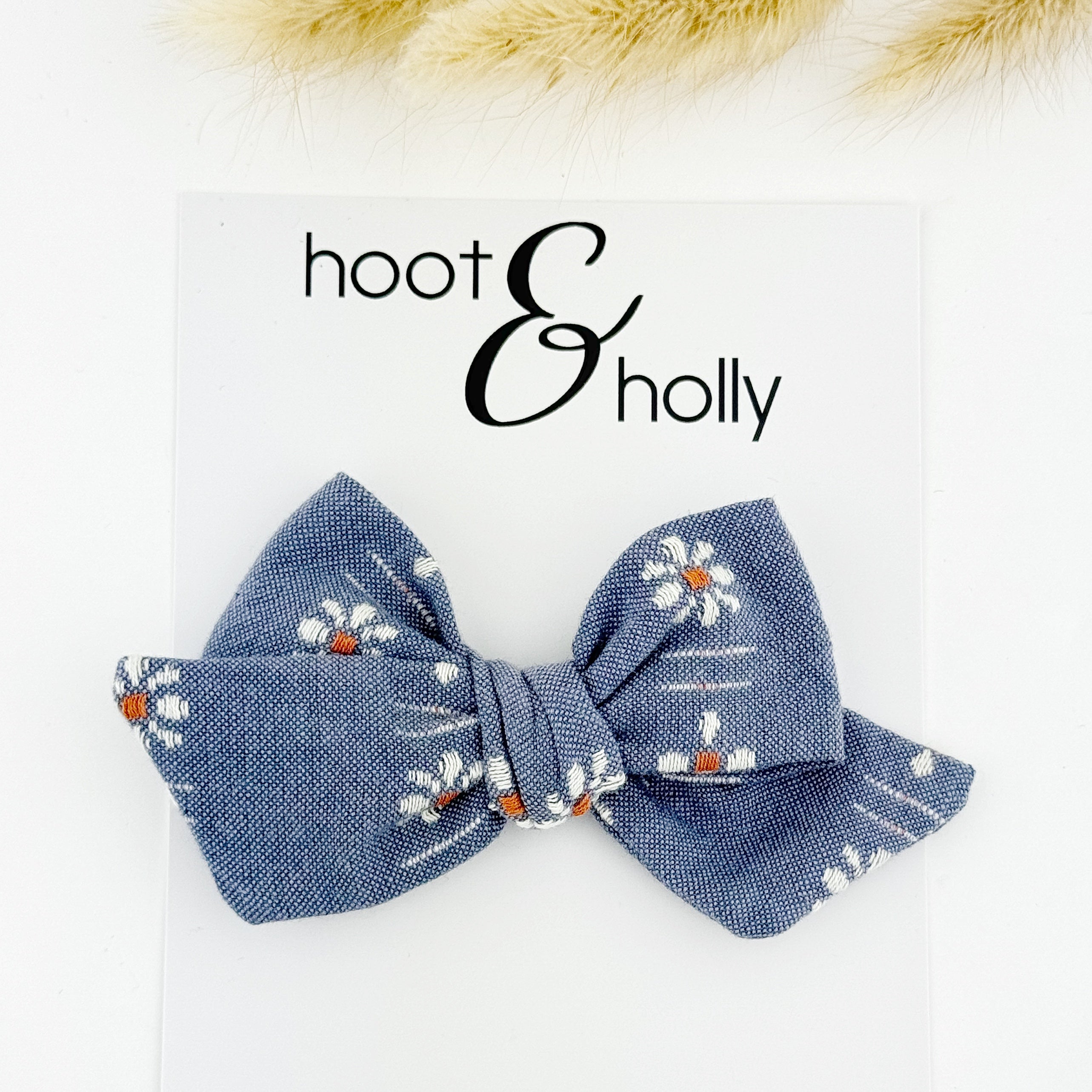 Blue floral hand tied girls hair bow
