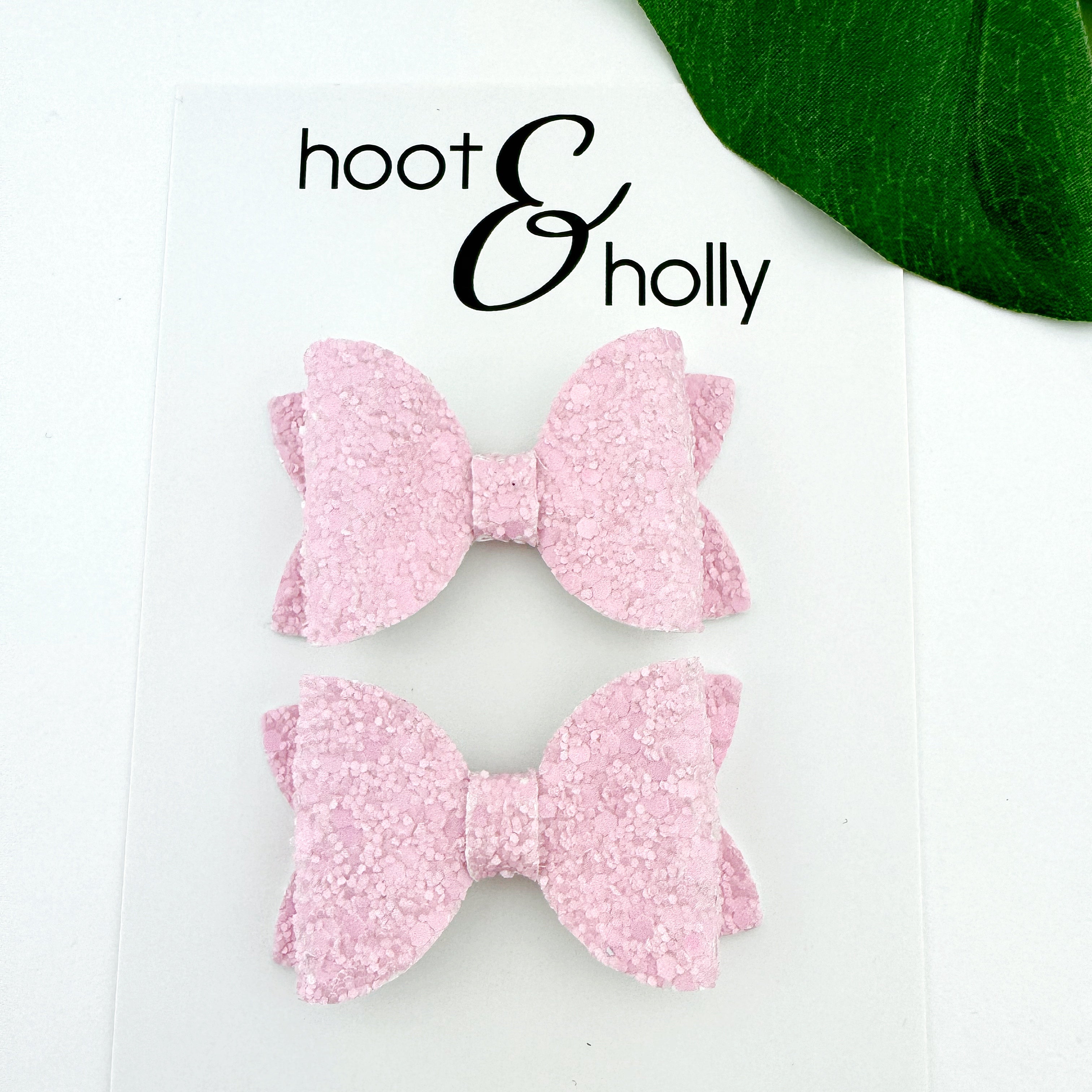 Aspen Bow - Pigtail Set - Carnation Pink Glitter