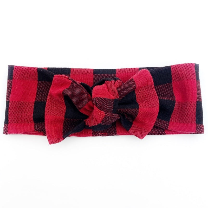 Top Knot Headband - Red and Black Plaid