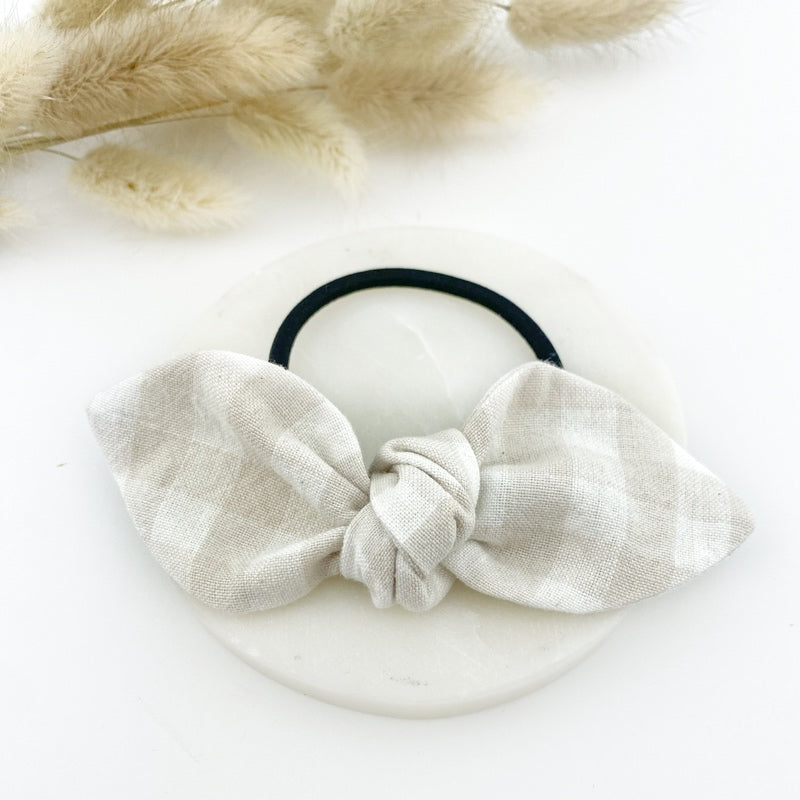 Ponytail Knot Bow - Ivory Gingham
