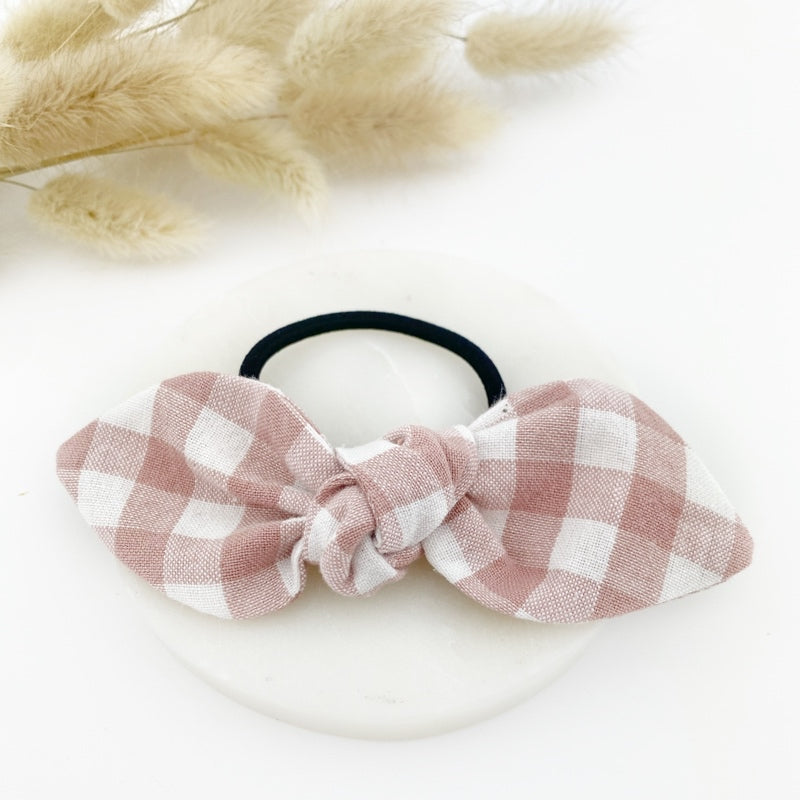 Ponytail Knot Bow - Dusty Rose Gingham