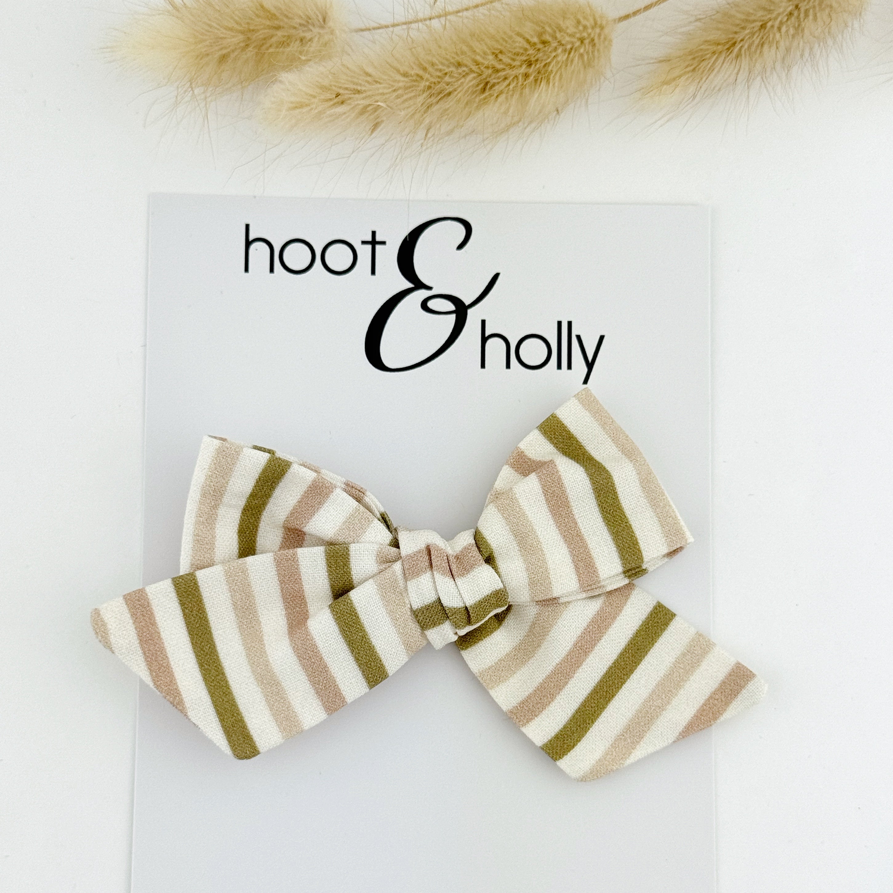 Striped hand tied hair bow girls hair bow