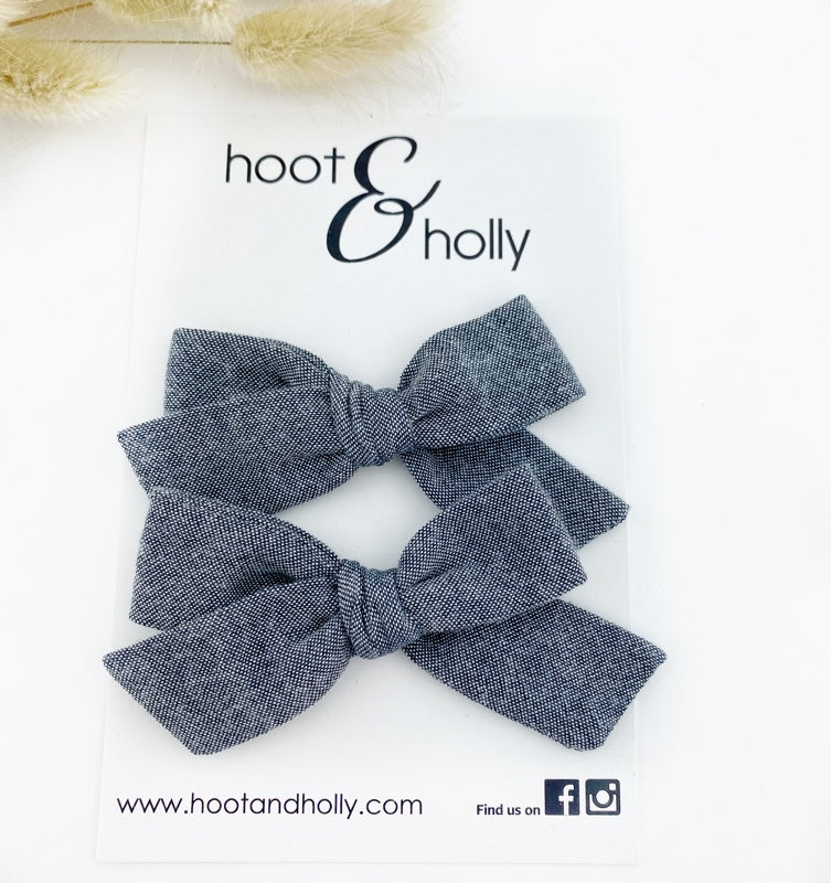 Sydney Bow - Pigtail Set - Charcoal Grey