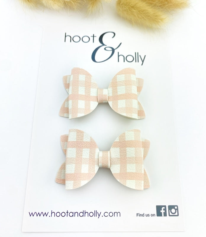 Aspen Bow - Pigtail Set - Blush Pink Plaid