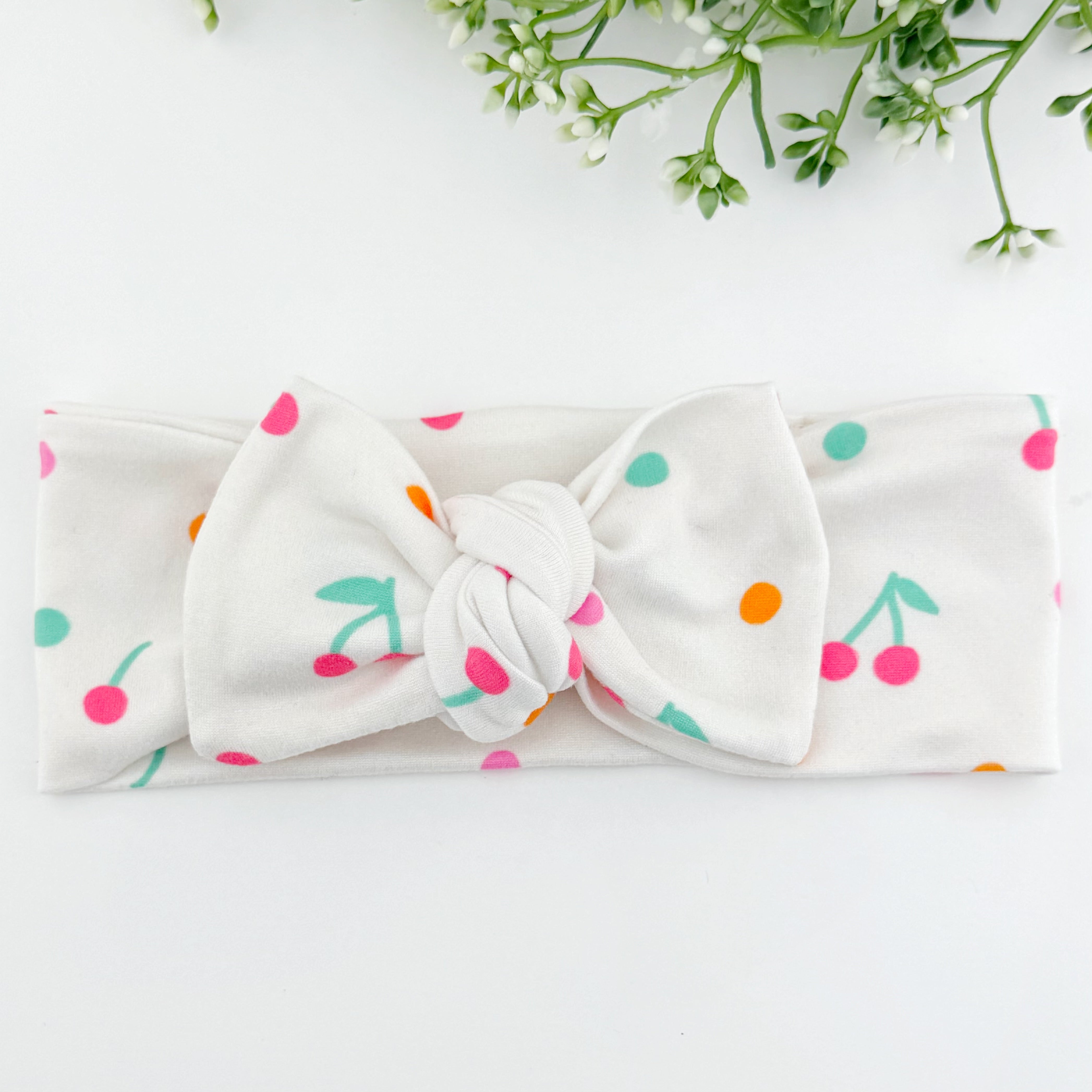 Top Knot Headband -  Cherry Dot