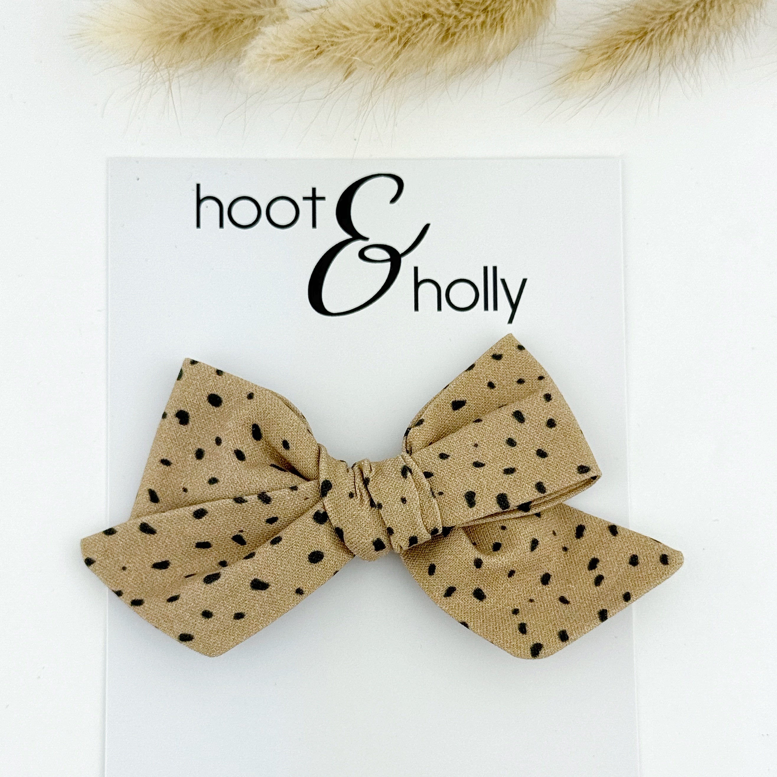 Tan Dot hand tied girls hair bow