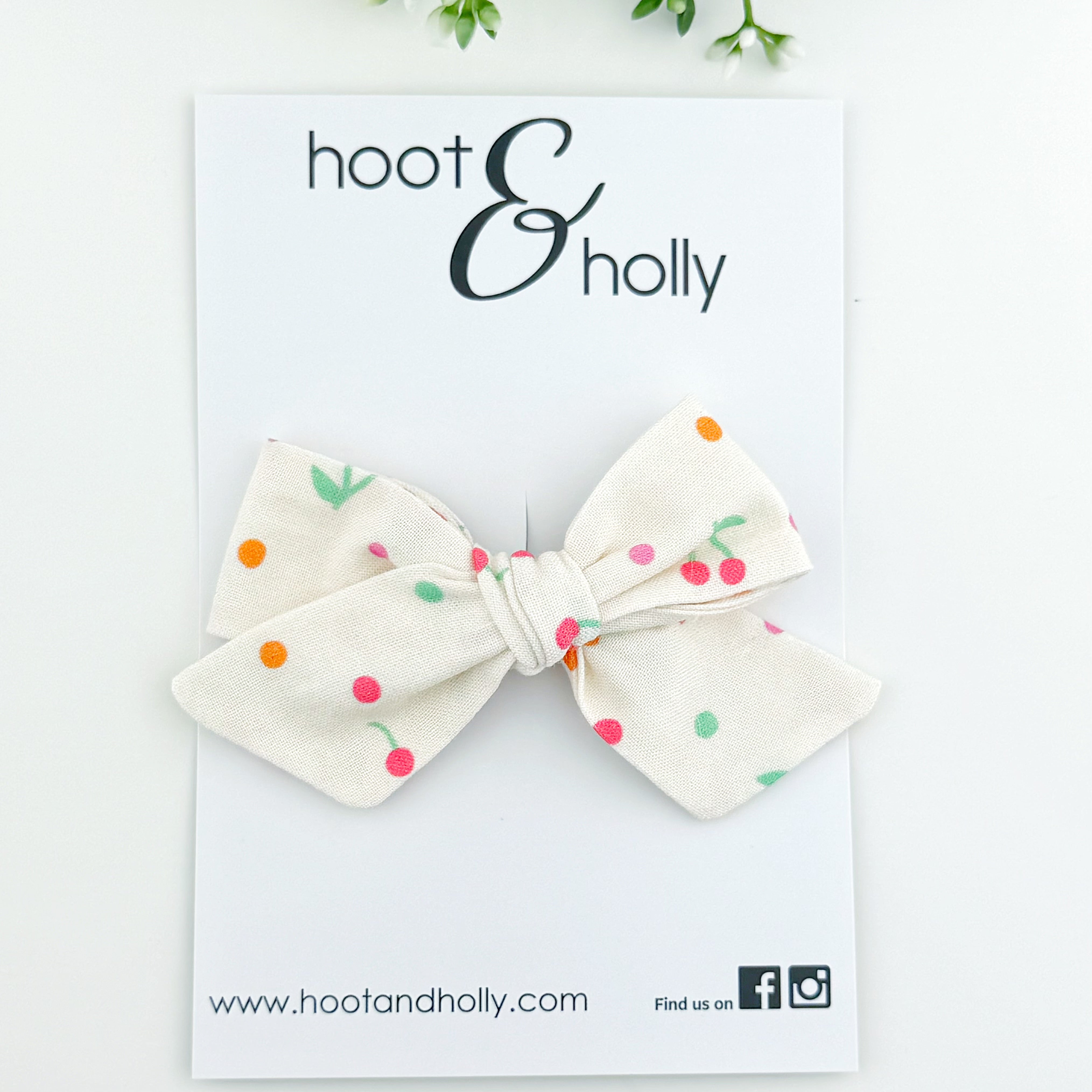 Cherry and  colorful polka dot hair bow, Hand tied bow for girls.