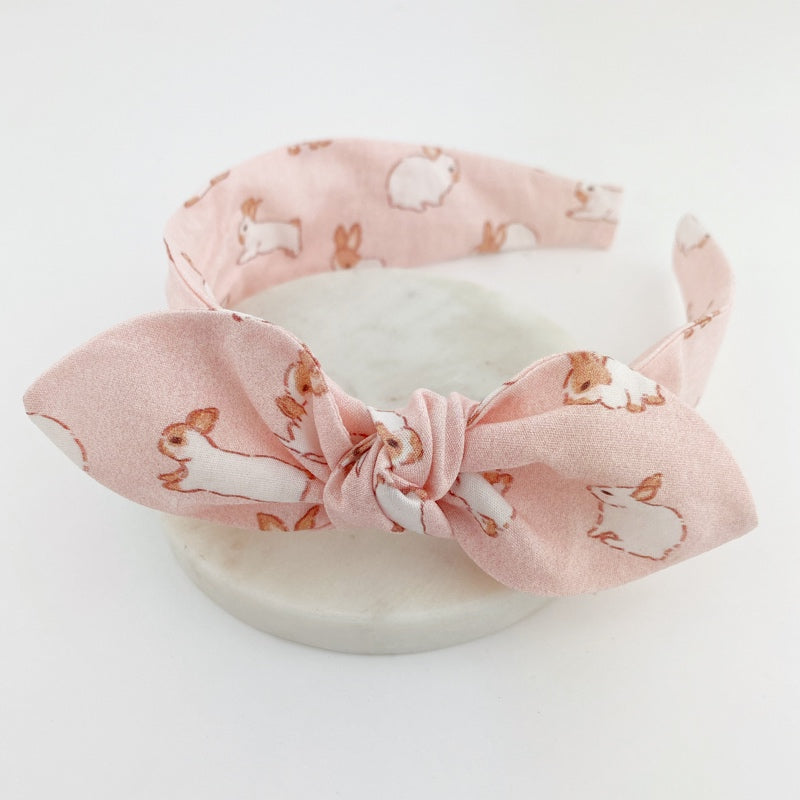 Knot Bow Headband - Bunnies on Pink