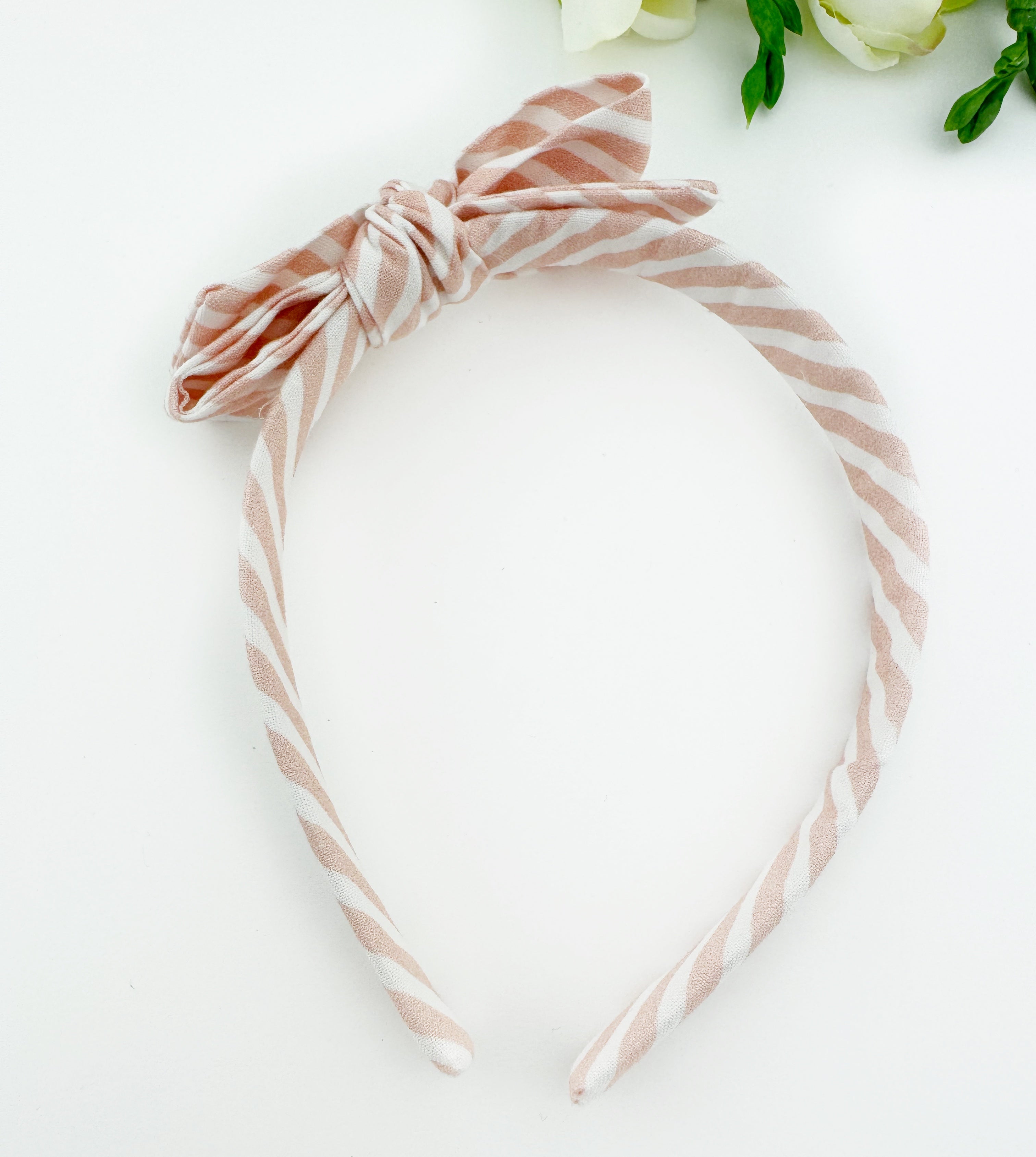 Paris Bow Headband - Peachy Pink Stripe