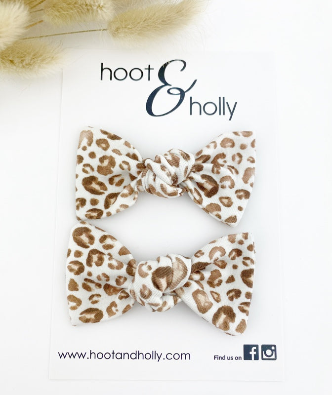 Knot Bows - Pigtail Set - Leopard Print