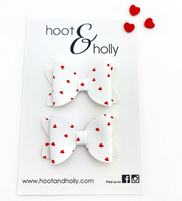 Aspen Bow - Pigtail Set - Tiny Red Hearts