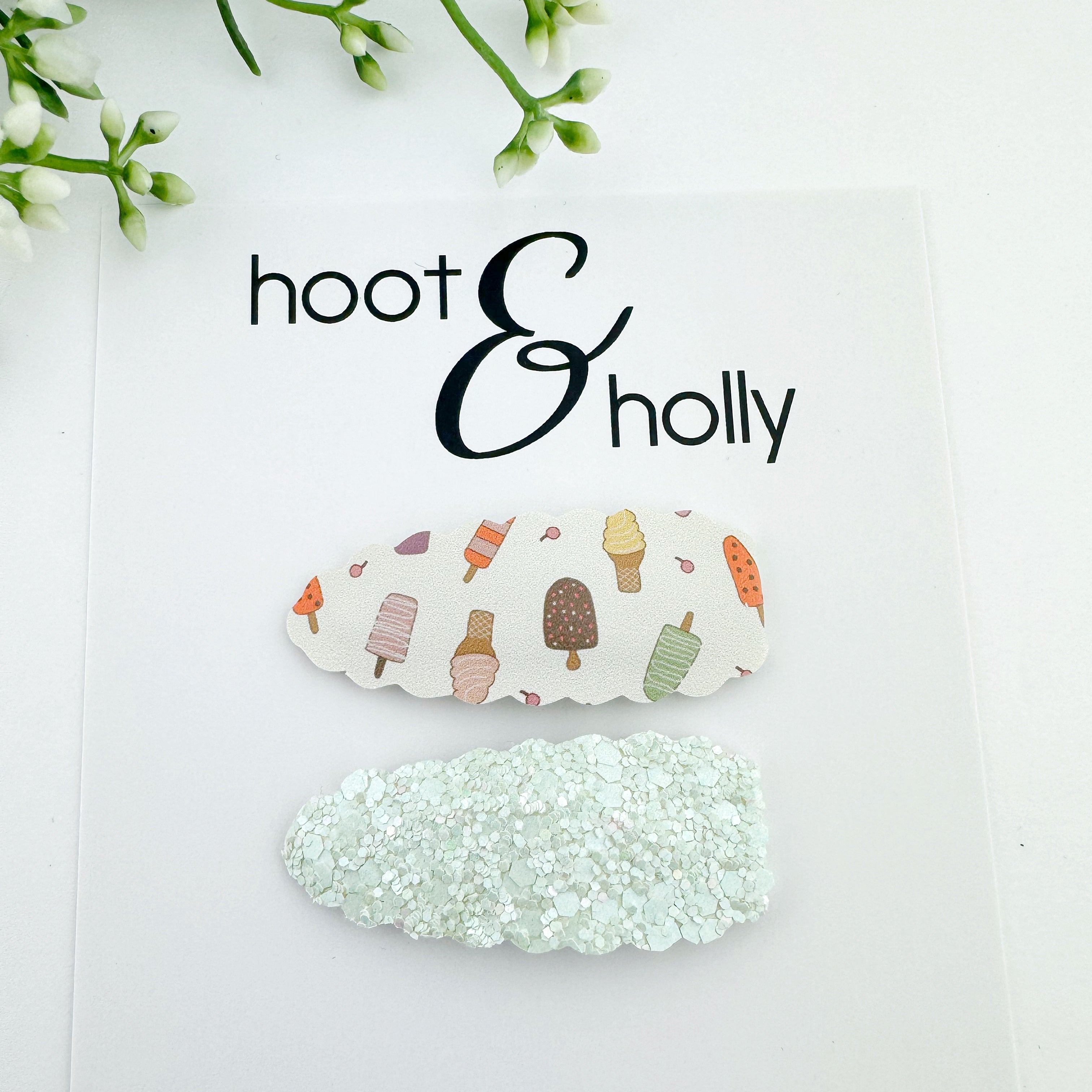 Ice Cream Snap Clip and Light Green Glitter Snap Clip