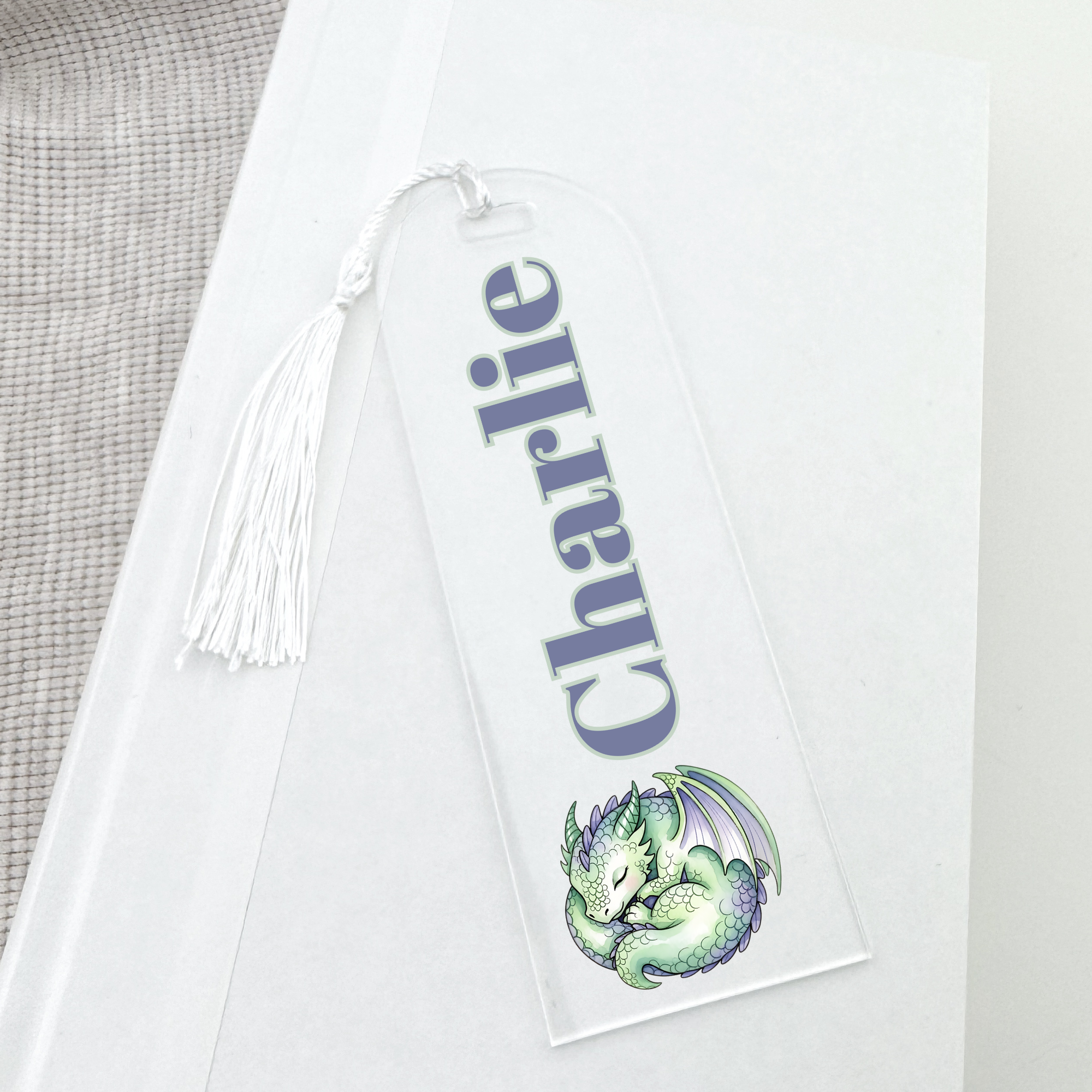 Personalized bookmark with a dragon illustration 