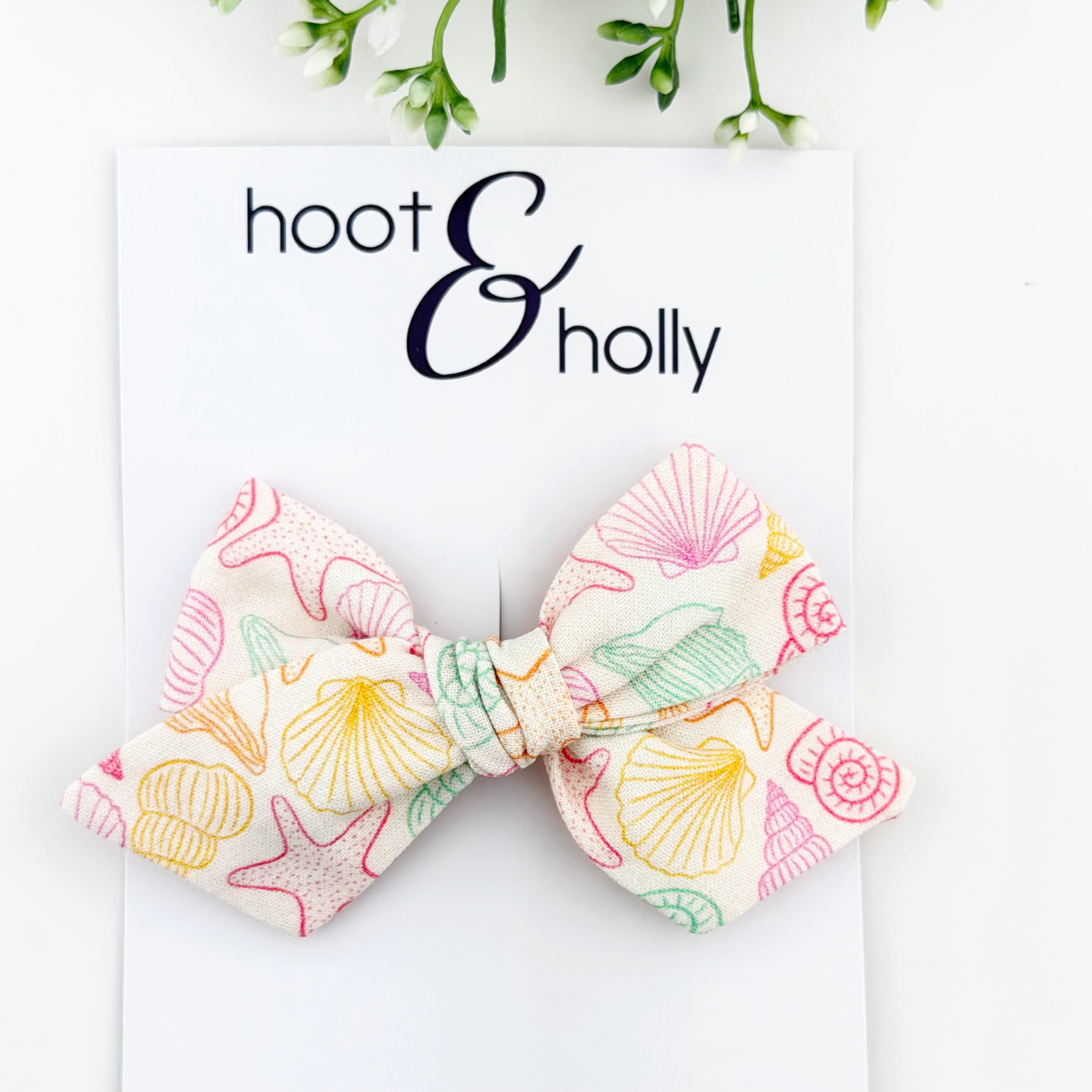 Colorful hair bow with shell pattern, seashell hand tied hair bow for girls and baby.